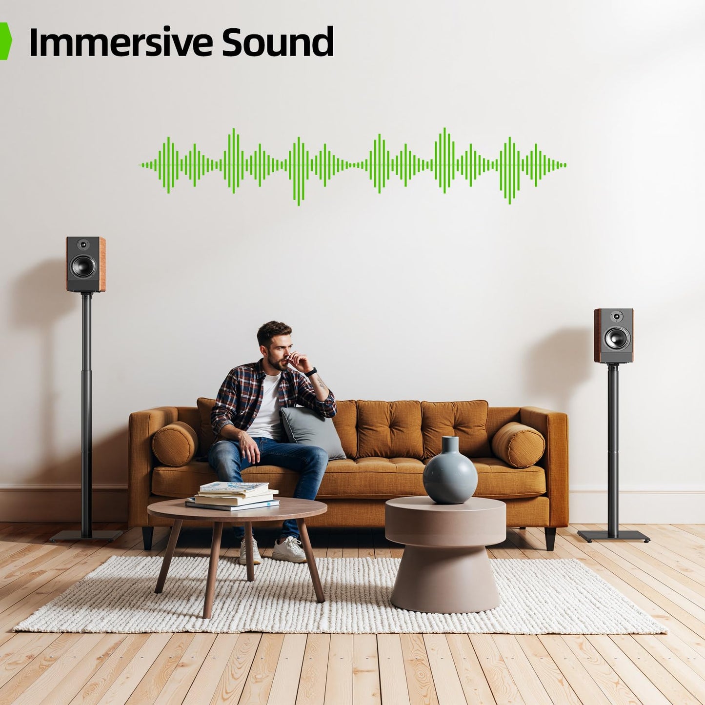 USX MOUNT Universal Speaker Stands Height Adjustable - Extends 33" to 42", Holds Satellite and Small Bookshelf Speaker up to 11 Lbs, Set of 2, Heavy Duty Base, Built-in Cable Management, XAS516