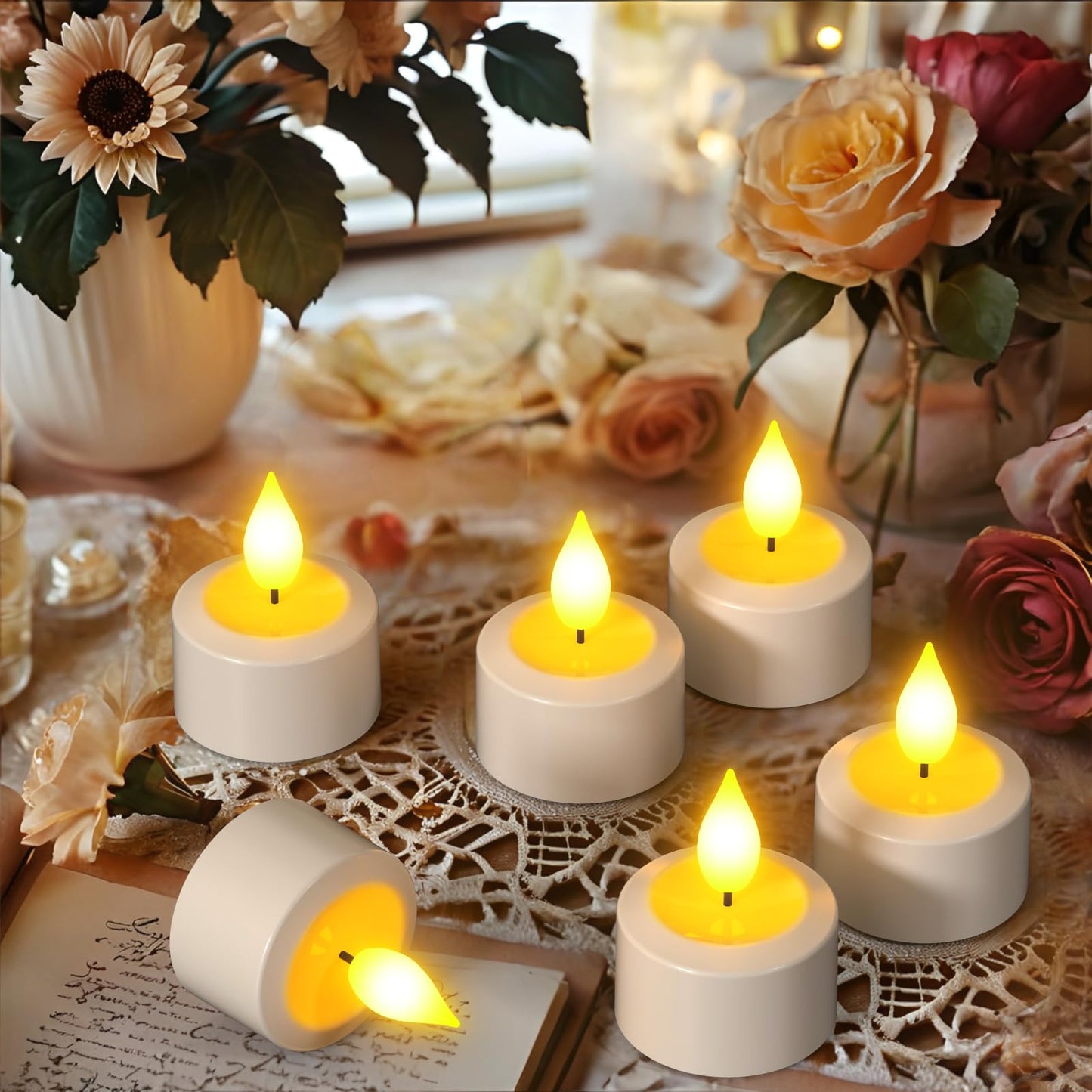 PChero 6PCS Rechargeable Flameless Candles Flickering with Remote Timer & USB Charging Base, 3D Wick Led Tea Lights Candles Battery Operated for Birthday Weddings Halloween Christmas Home Indoor Decor