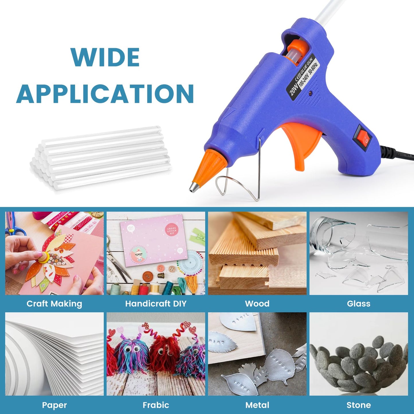 Hot Glue Gun Kit with 40 Glue Sticks, Small Glue Gun Hot Melt Arts Craft DIY for School Projects Arts Home Quick Repairs (20w) - Multicolored 8 Pieces