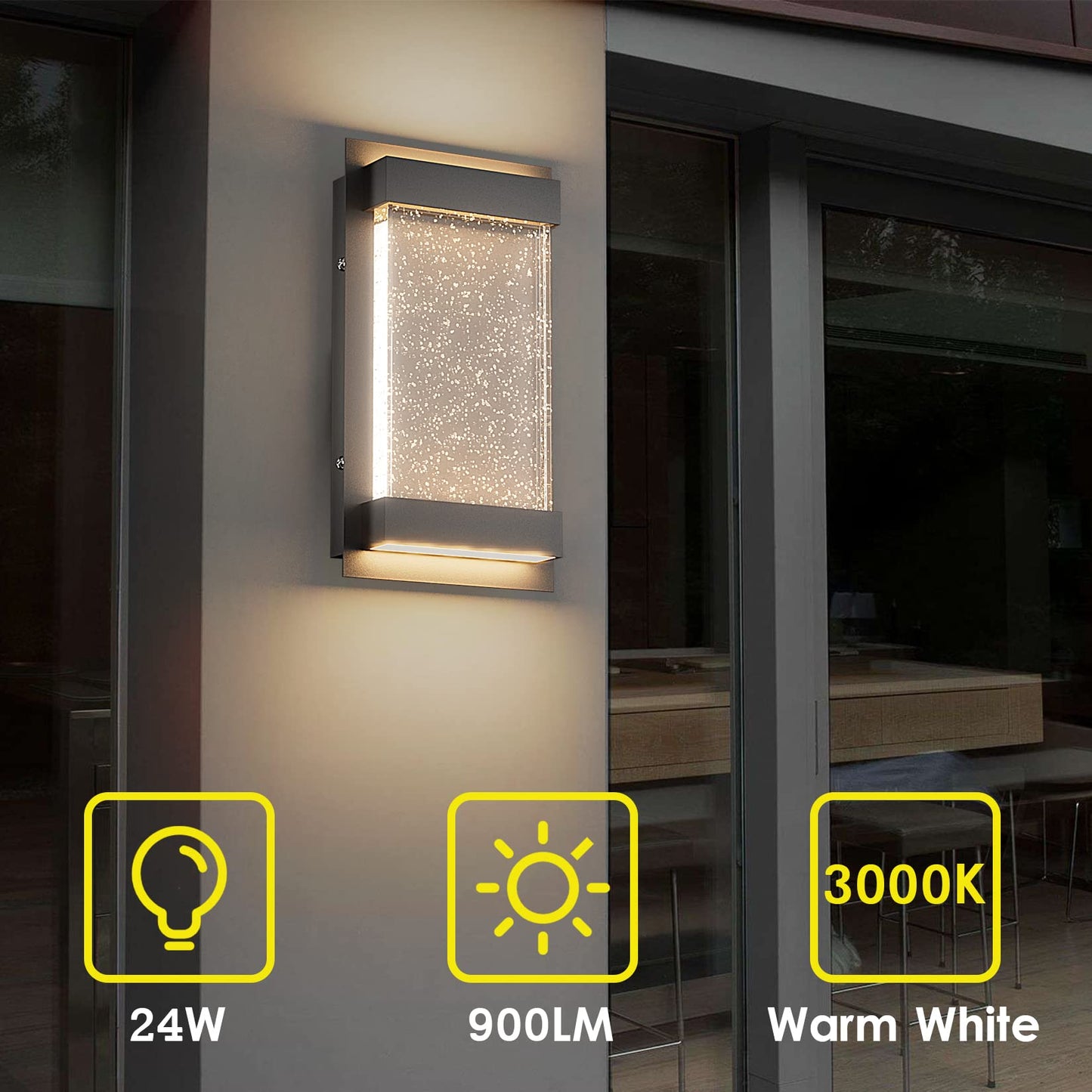 Led Modern Wall Sconce with Crystal Bubble Glass 3000K Outdoor LED Porch Light Indoor Outdoor Sconce Wall Lighting Black Wall Mount Light Fixture - Black