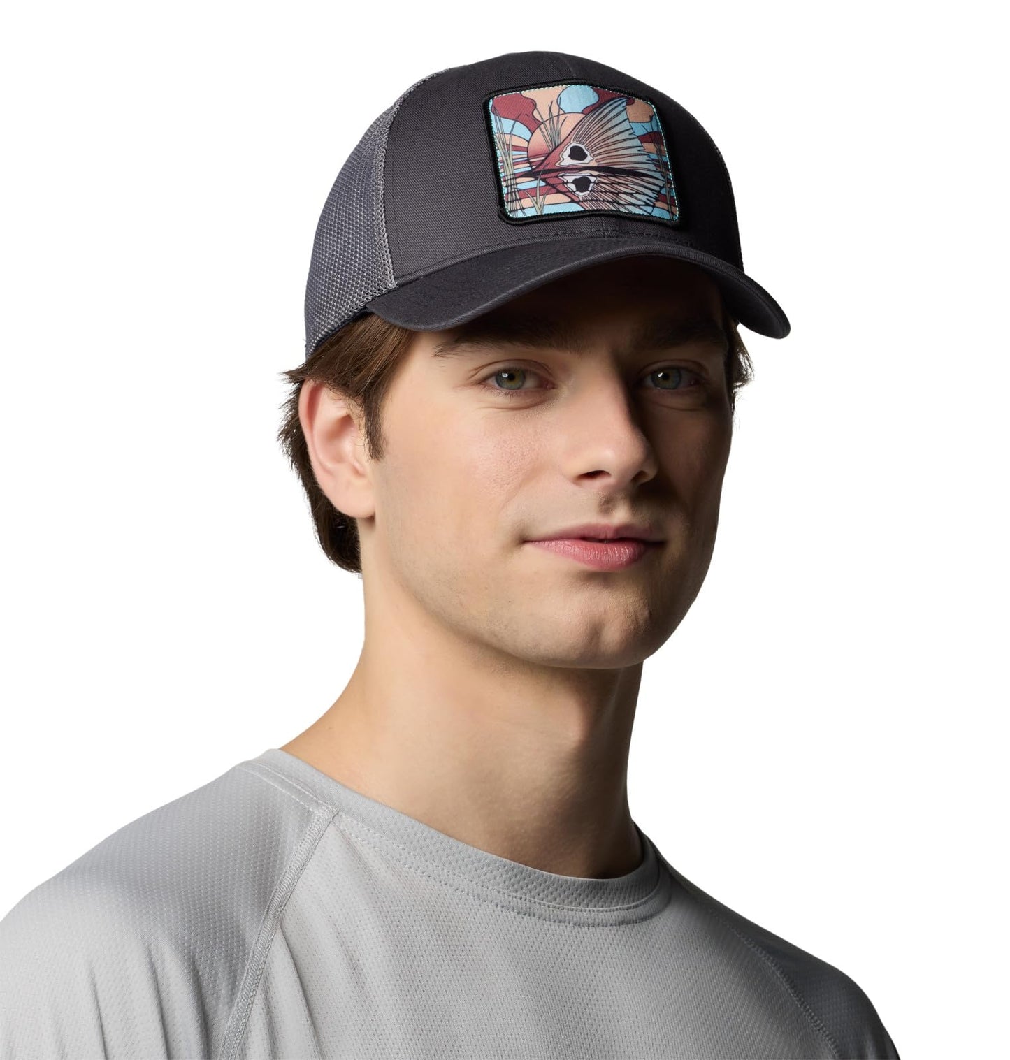 Columbia Unisex PFG Patch Mesh Ball Cap, Shark/City Grey/Redfish Shine, Large/X-Large