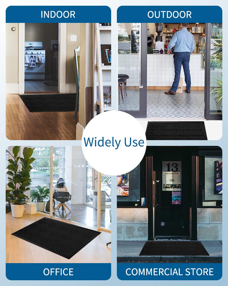 Front Door Mat Outdoor Indoor Welcome Mat Non Slip Rubber Doormat Absorbent Entryway Rug Entrance Mat Entry Rug Dirt Scraping Shoe Mat Black 60X90cm