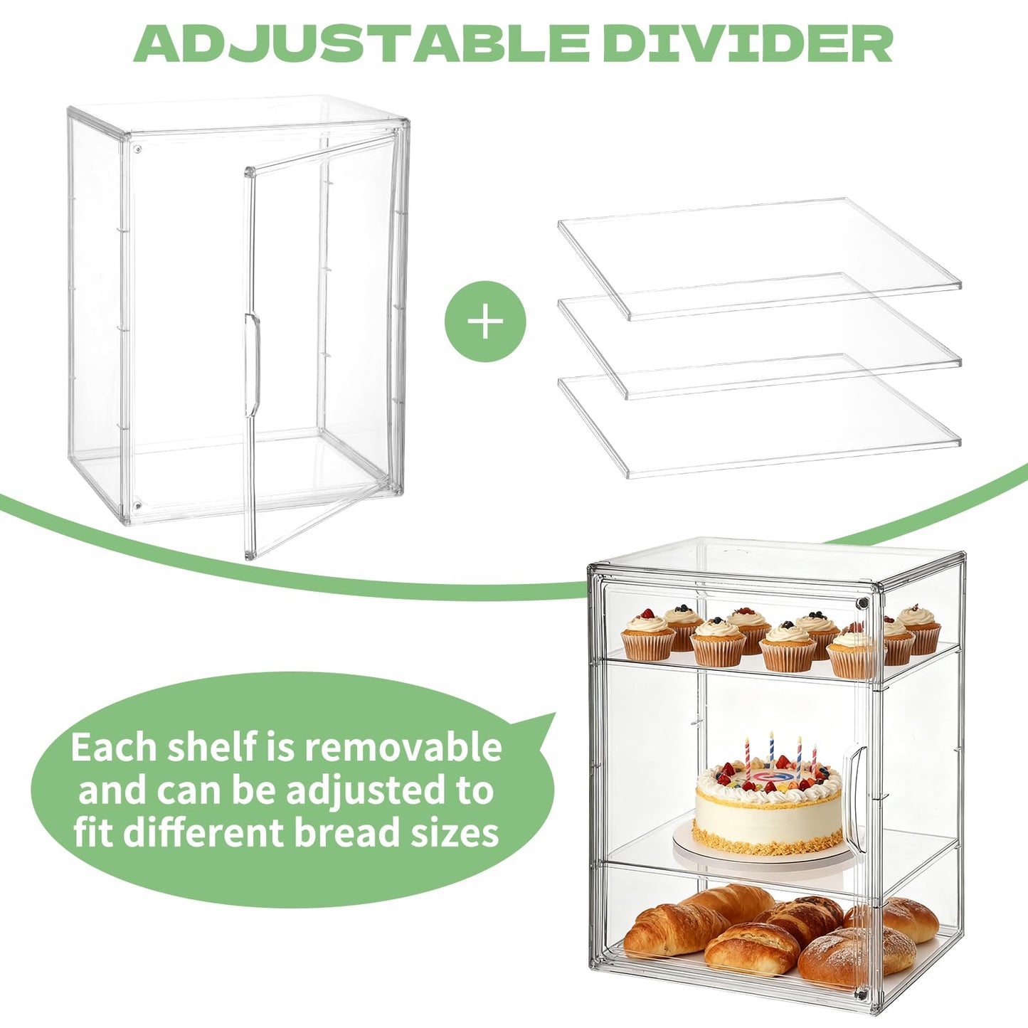 2 Pack 4 Layers Adjustable Clear Bread Storage Box for Kitchen Countertop,Large Bread Storage Container, Bread Box for Kitchen, Bread Storage Container with Clear Windows for Bread, Bagel, Muffins