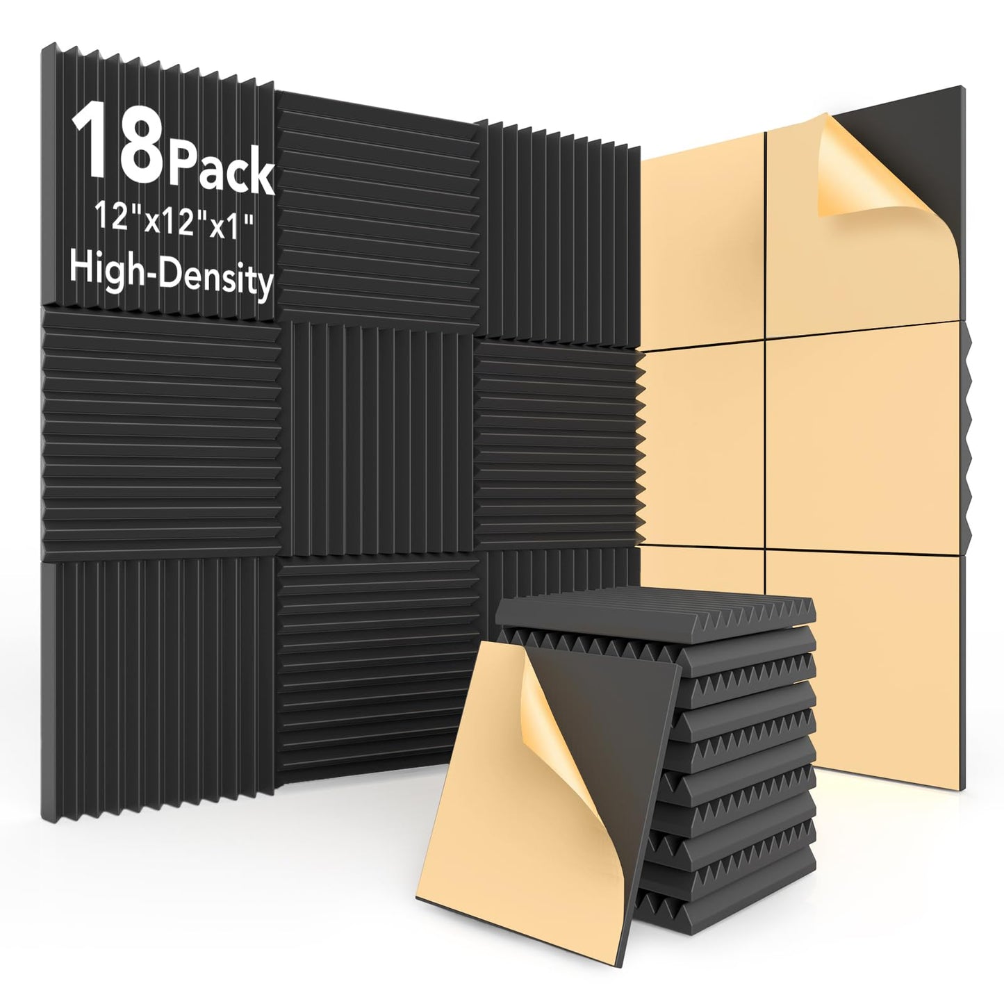 SD SODOCT 18 Pack Self-Adhesive Acoustic Foam Panels 12"x12"x1" Wedge Soundproofing Panels for Walls, High Density Sound Proofing Panels, Acoustic Foam for Studio, Home, Office