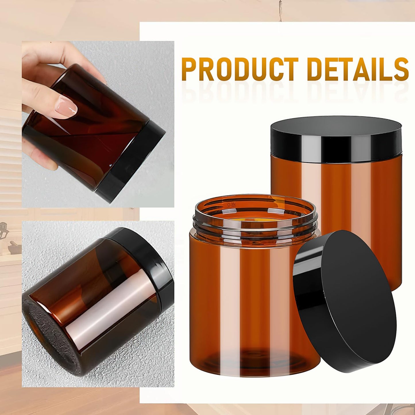 8 oz Amber Plastic Jars with Lids, 40 Pack Round Cosmetic Container, Refillable Samples Jars for Cream, Makeup,Craft Supplies,Kitchen Travel Storage