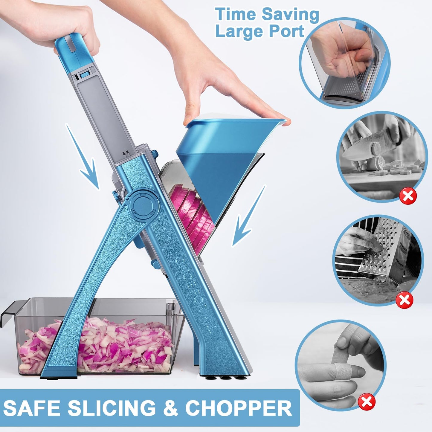 SupMaKin Upgrade Safe Mandoline Slicer Plus, Adjustable Vegetable Chopper Potato Slicer Onion Chopper, French Fries Cutter, Veggie Salad Chopper Kitchen Chopping Artifact (LightBlue)