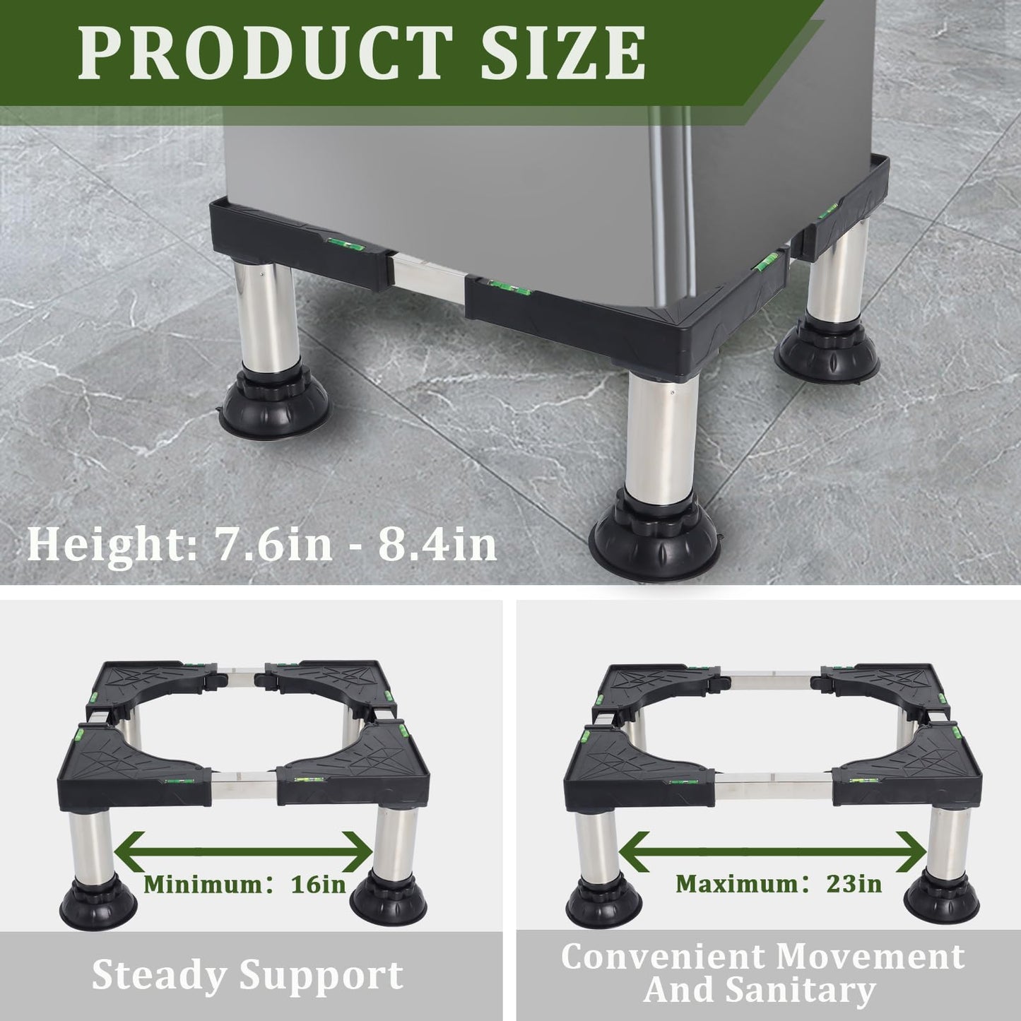 Wadoy Mini Fridge Stand, Height 7"-8.4" Adjustable Washer and Dryer Stand with 4 Strong Feet Heavy Duty Washing Machine Stand for Home Appliance