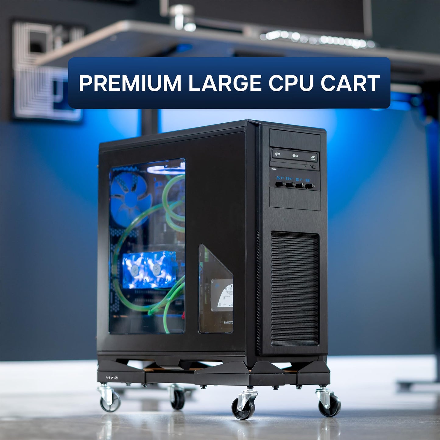 VIVO Premium Large Steel PC Cart, Rolling CPU Trolley, Adjustable Mobile Computer Stand Holder with Locking Wheels, Fits Most Gaming PCs up to 25 x 12 inches, Under Desk, Black, CART-PC03D