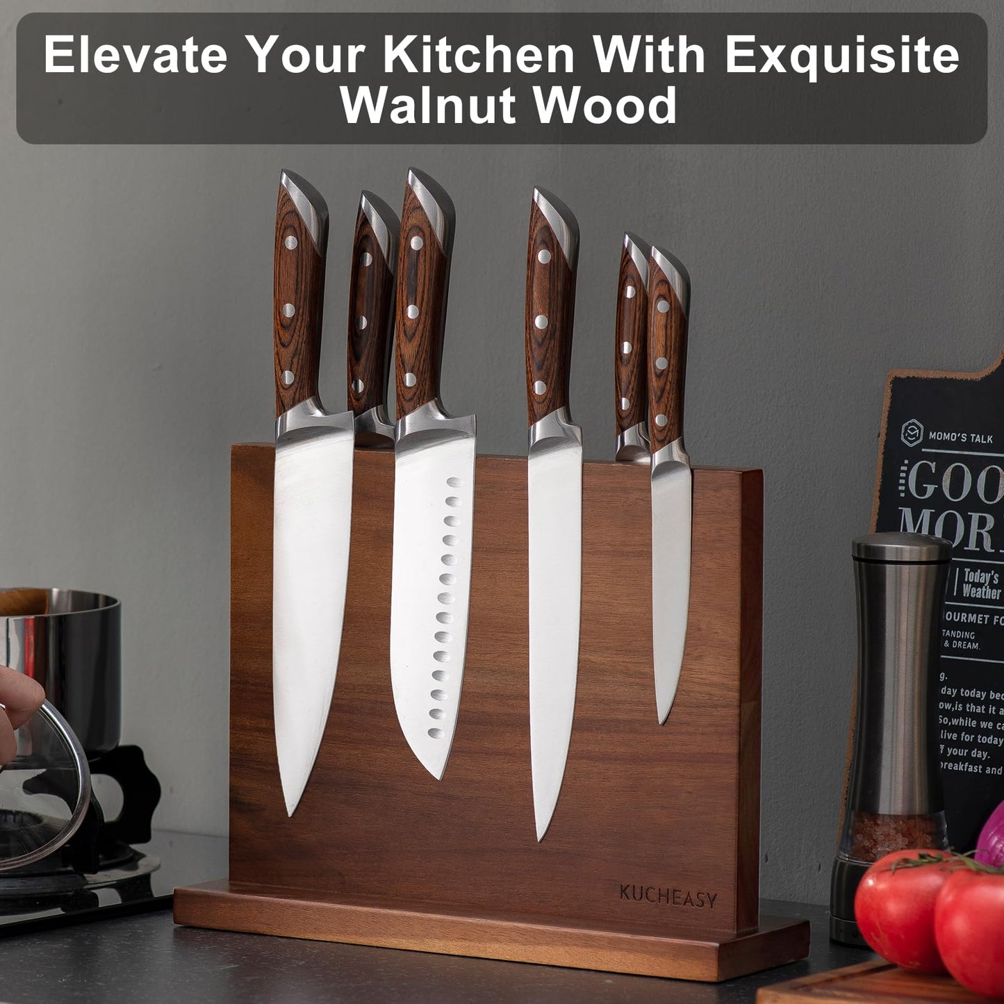 Magnetic Knife Holder - KUCHEASY Double Sided Magnetic Knife Block Without Knives - Wooden Universal Knife Stand - Knife Display Rack for Kitchen Counter Multifunctional Storage 12 inch