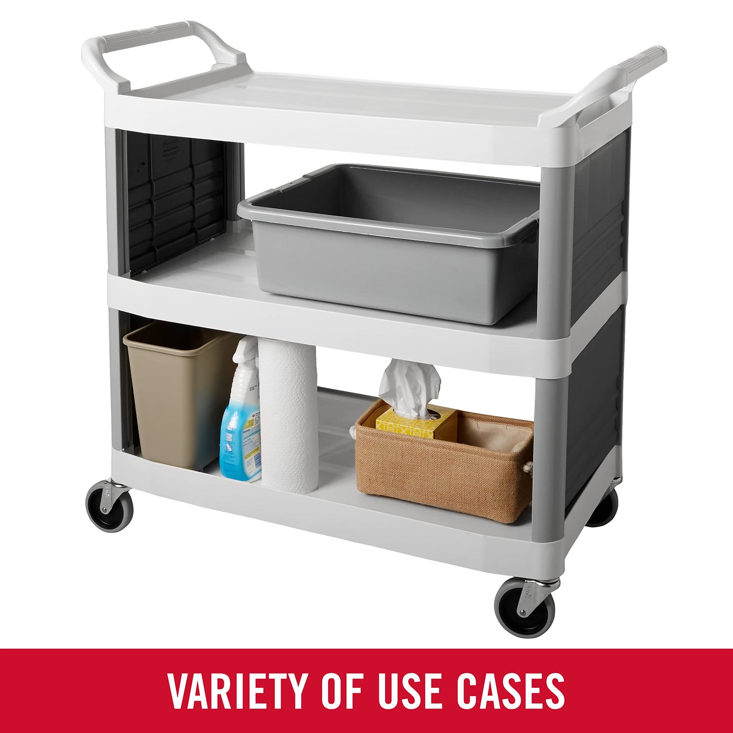 Rubbermaid Commercial Products Standard Bus/Utility Box 7-Gallon Gray Heavy Duty Plastic Restaurant Wash Basin/Dish Washing Tub for Kitchen Organization/Storage