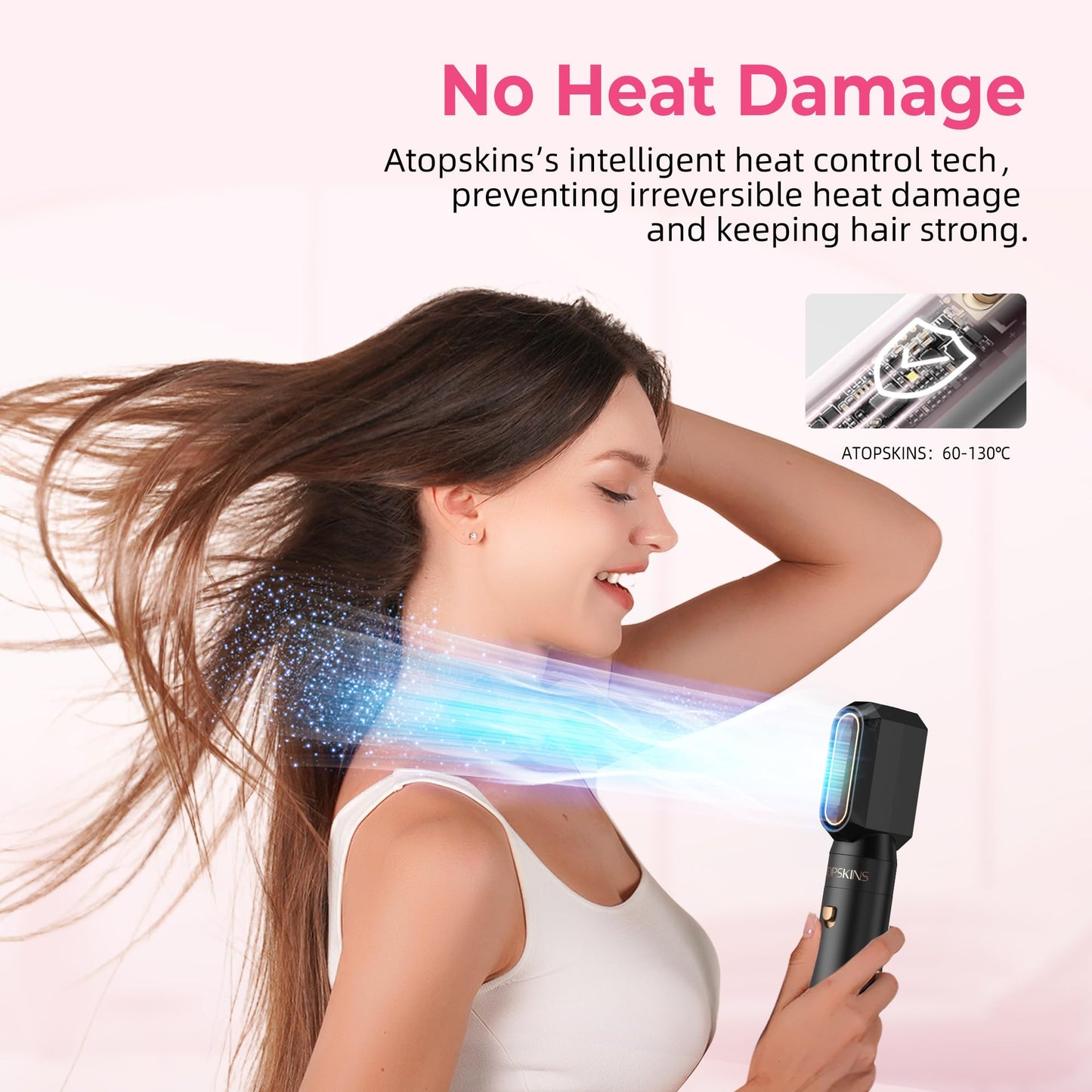 Atopskins Hair Dryer Brush 6-in-1, Blow Dryer Brush Fast Drying, Wrap Curling Iron Frizz-Free with Negative Ionic 3 Temperature Hot Air Styler Straightener, Volumizer, Gift for Women (Black)
