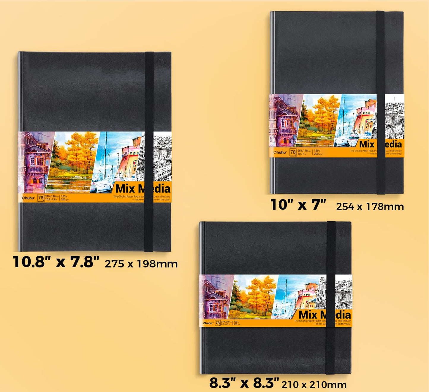 Mix Media Sketchbook, Ohuhu 10.8"×8.3" Mixed Media Art Sketchbook, 120 LB/200 GSM Heavyweight Papers, 78 Sheets/156 Pages, PU Hardcover Mixed Media Paper Pad for Acrylic, Painting, Christmas Gift