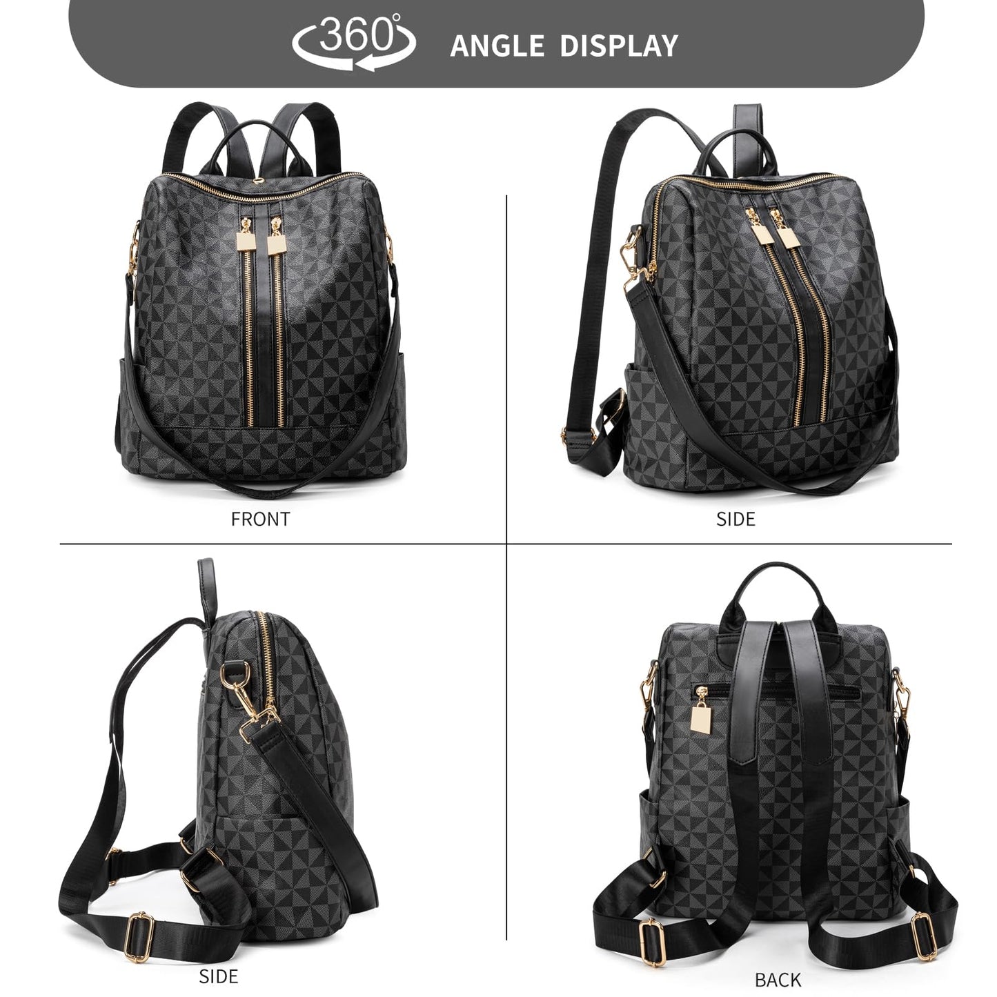 Womens Backpack Purse Leather Anti-theft Large Fashion Designer Travel Backpack Bag Men's Backpack Shoulder Bags, C-black, Large, Laptop Backpack