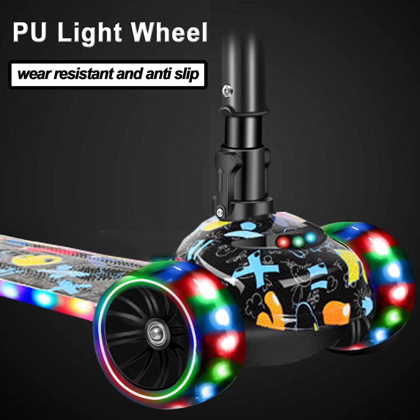 CLrkualn 2-in-1 Kick Scooter for Kids Ages 3-8, Adjustable Height Foldable Scooter Removable Seat, 3 LED Light Wheels, Outdoor Activities for Toddlers Boys Girls (Black)