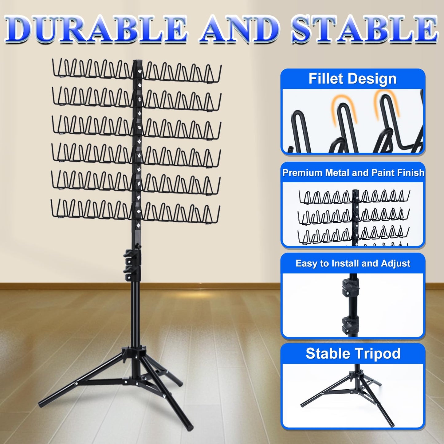 Braiding Hair Rack Standing with 120 Pegs, Height Adjustable 2-Side Hair Divider for Braiding Hair Separator Stand Metal (Black)