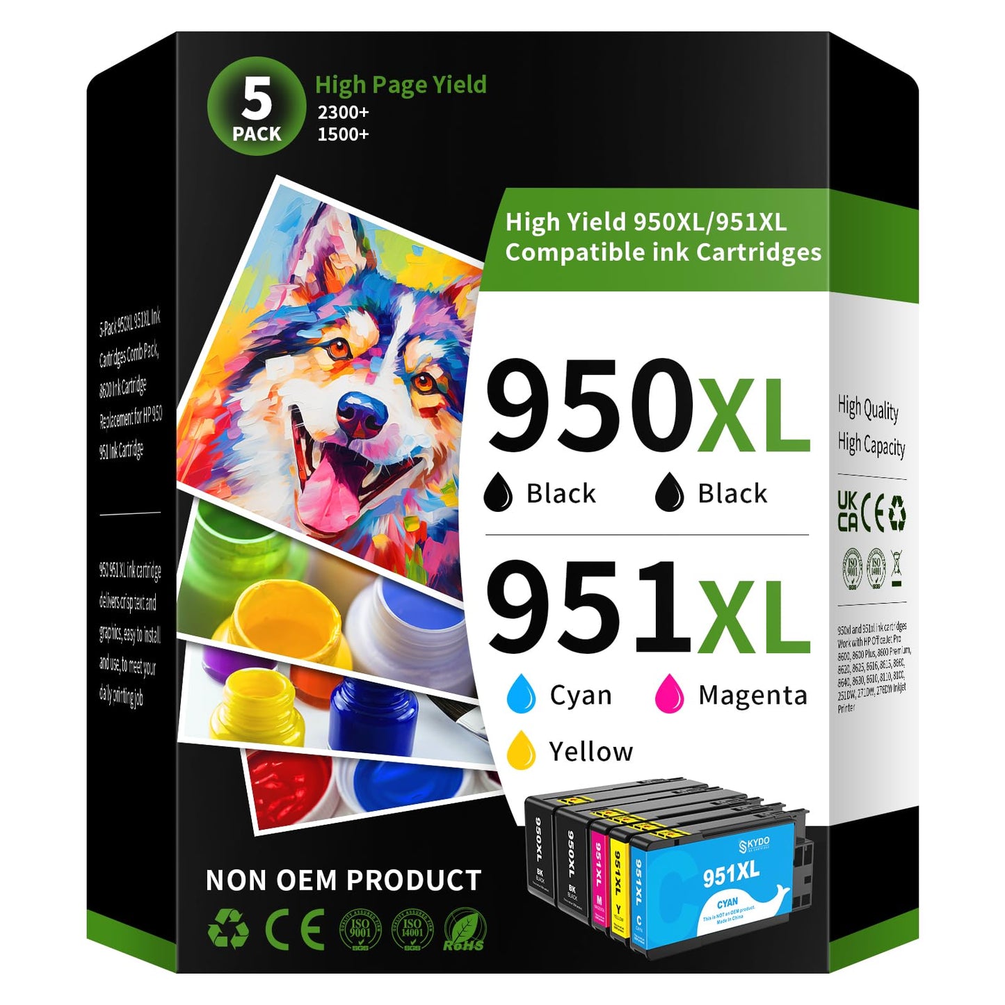 950XL 951XL Ink Cartridges Comb Pack, 5-Pack, 8600 Ink Cartridge, Replacement for HP 950 XL 951 XL Ink Cartridge, Work with OfficeJet Pro 8600 8610 8620 8100 8630 8660 8640 276DW 251DW Printer