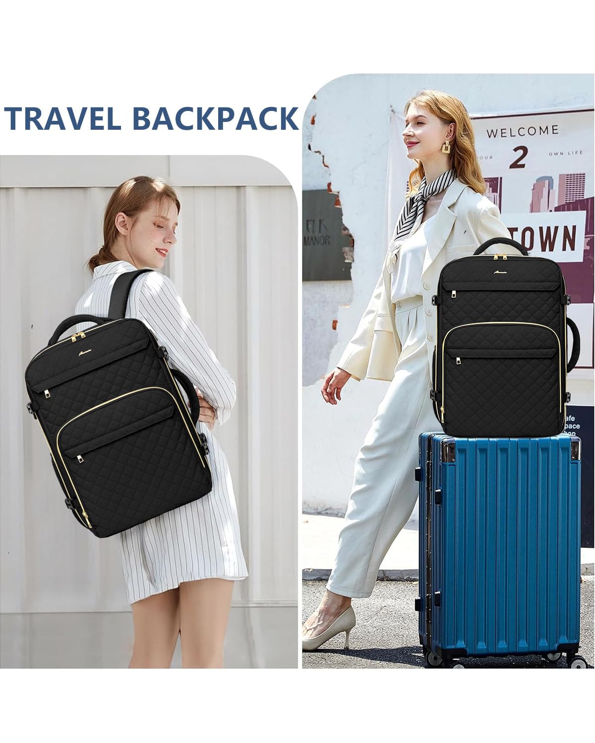 Carry on Women Travel Backpack: TSA Flight Approved Personal Item Backpacks Large 40L Waterproof Luggage Suitcase Backpack fit 17 Inch Laptop Weekender Overnight Traveling Bag with USB Charge