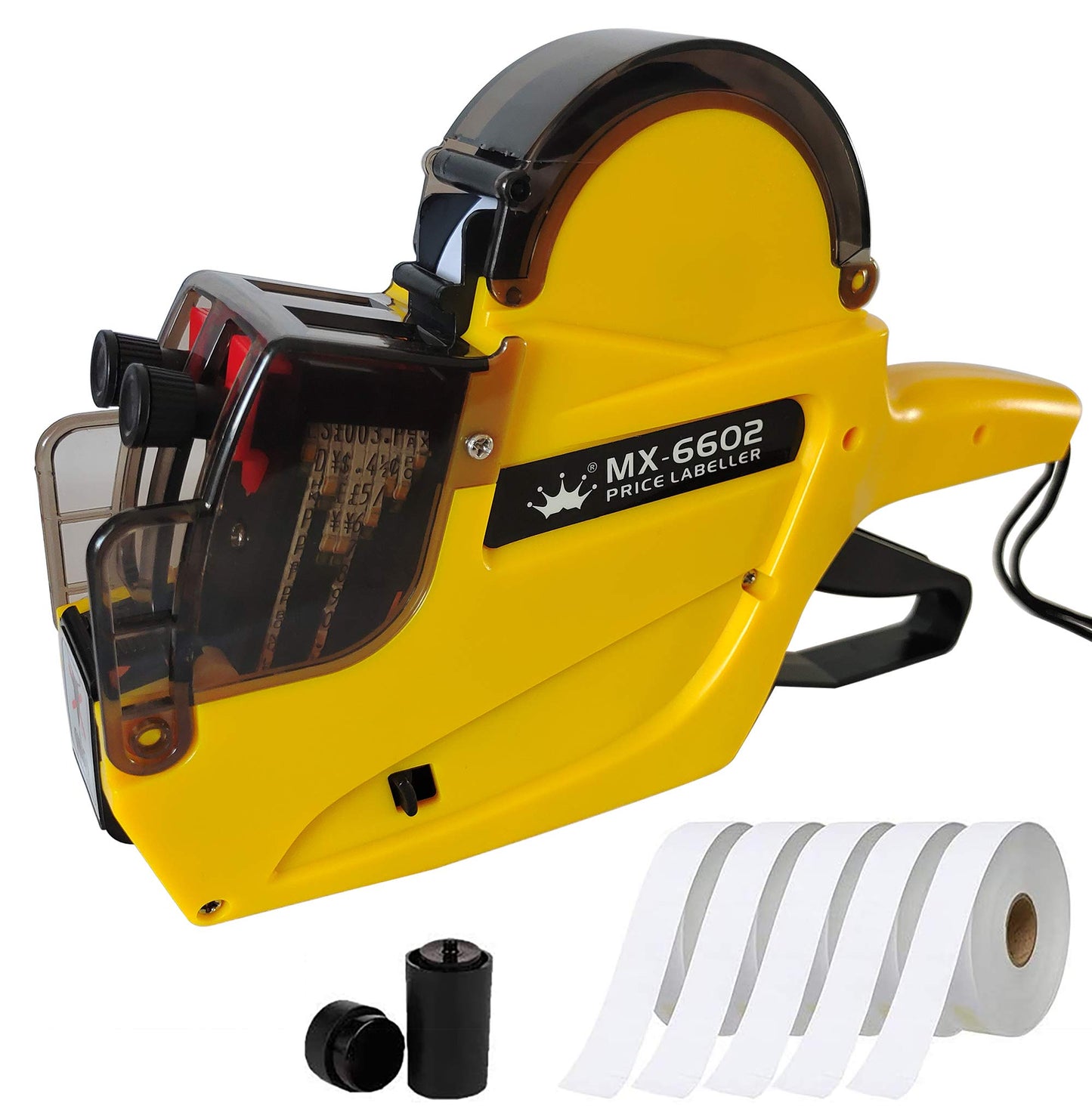 MX-6602 2-Line Pricing Gun, for Office & Retail Shop | Includes 2500 Sticker Labels & 1 Wheel - Yellow