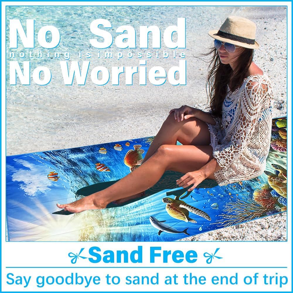 4 Pcs Microfibre Beach Towel 71"X32" Quick Dry Blue Lightweight Sand Free Extra Large Thin Towels Travel Essentials for Adults Womens Swim Bath Accessories Mats Holiday Must Haves Sea Turtle