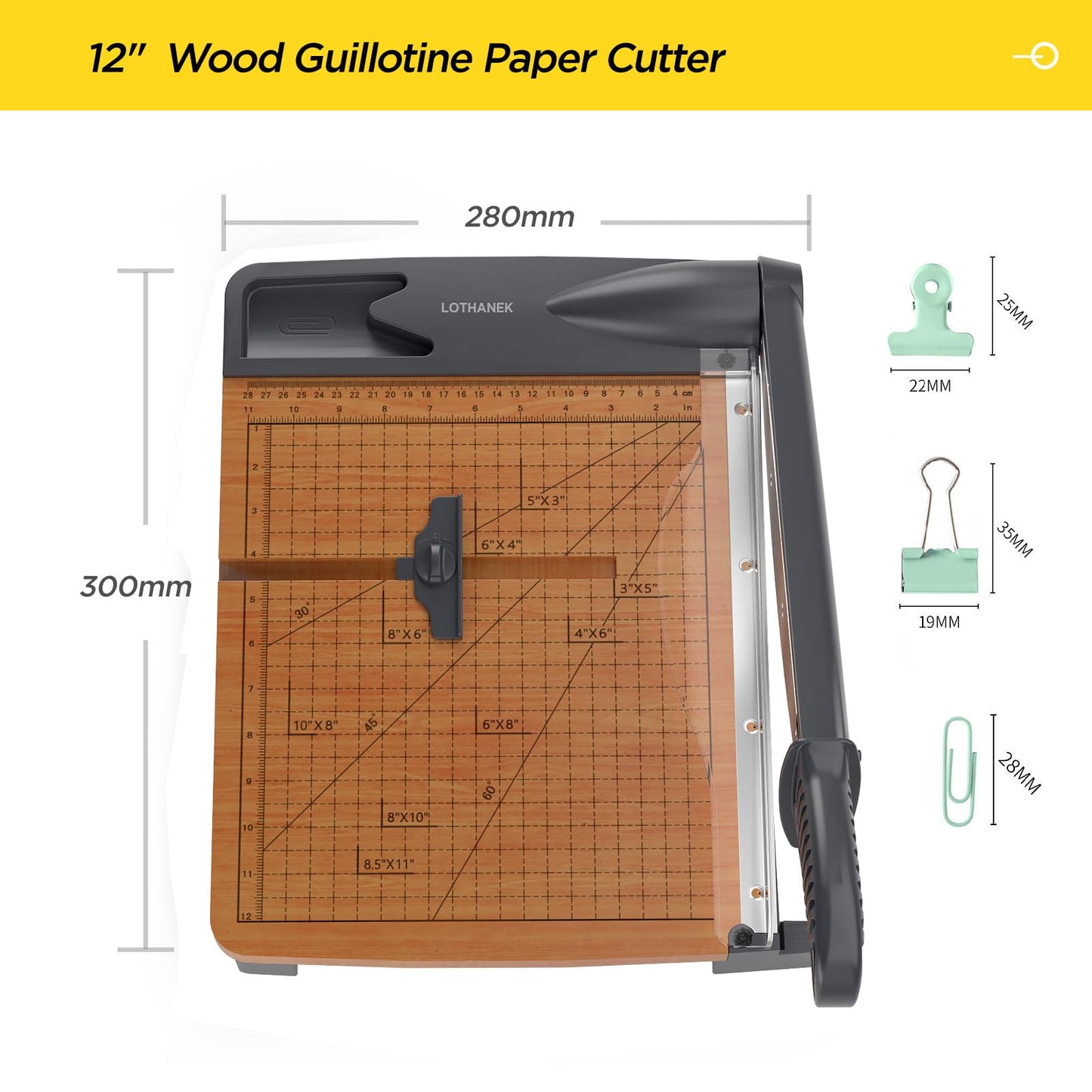 12 Inch Wood Guillotine Paper Cutter, Heavy Duty Paper Trimmer with 32 Sheets Capacity Paper Cutting Board for Classroom, Crafting, Cardstock, Art Projects