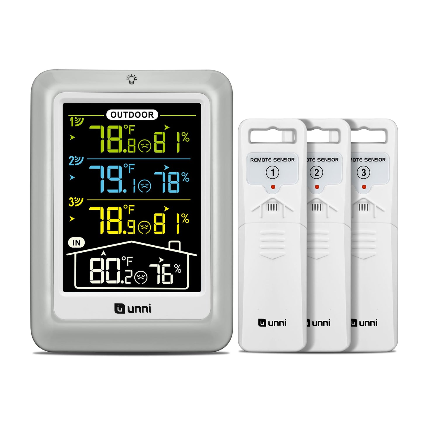 Weather Stations Indoor Outdoor Thermometer Wireless, 4.5 Inch Display Digital Hygrometer Thermometer Temperature Humidity Monitor with 330ft Range Sensor and Adjustable Backlight (Multi)