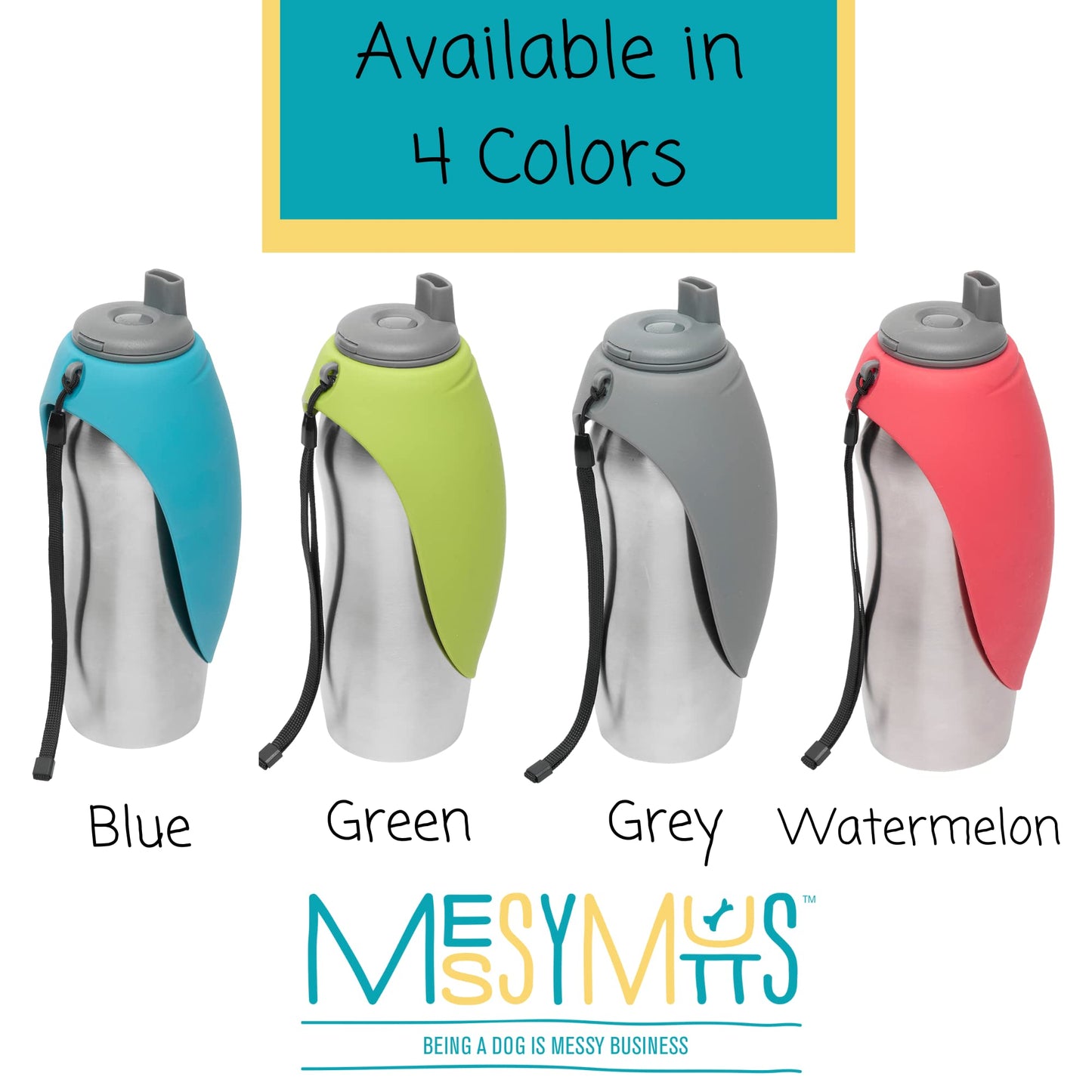 Messy Mutts Stainless Steel Travel Water Bottle with Silicone Flip Up Bowl | Pet Travel Necessity | Camping, Hiking, Walking Accessory | 24 oz / 700mL | Watermelon