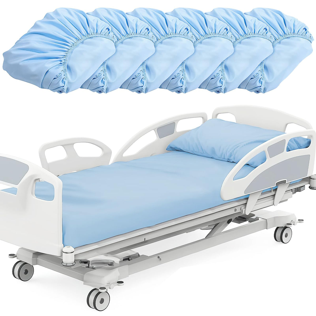 6 Pack Fitted Hospital Bed Sheets, 36'' X 84'' X 14'' Blue Soft Hospital Fitted Sheet with Elastic All Around, Standard Single Bed Sheet for Hospital, Home, Massage Table, Hotel