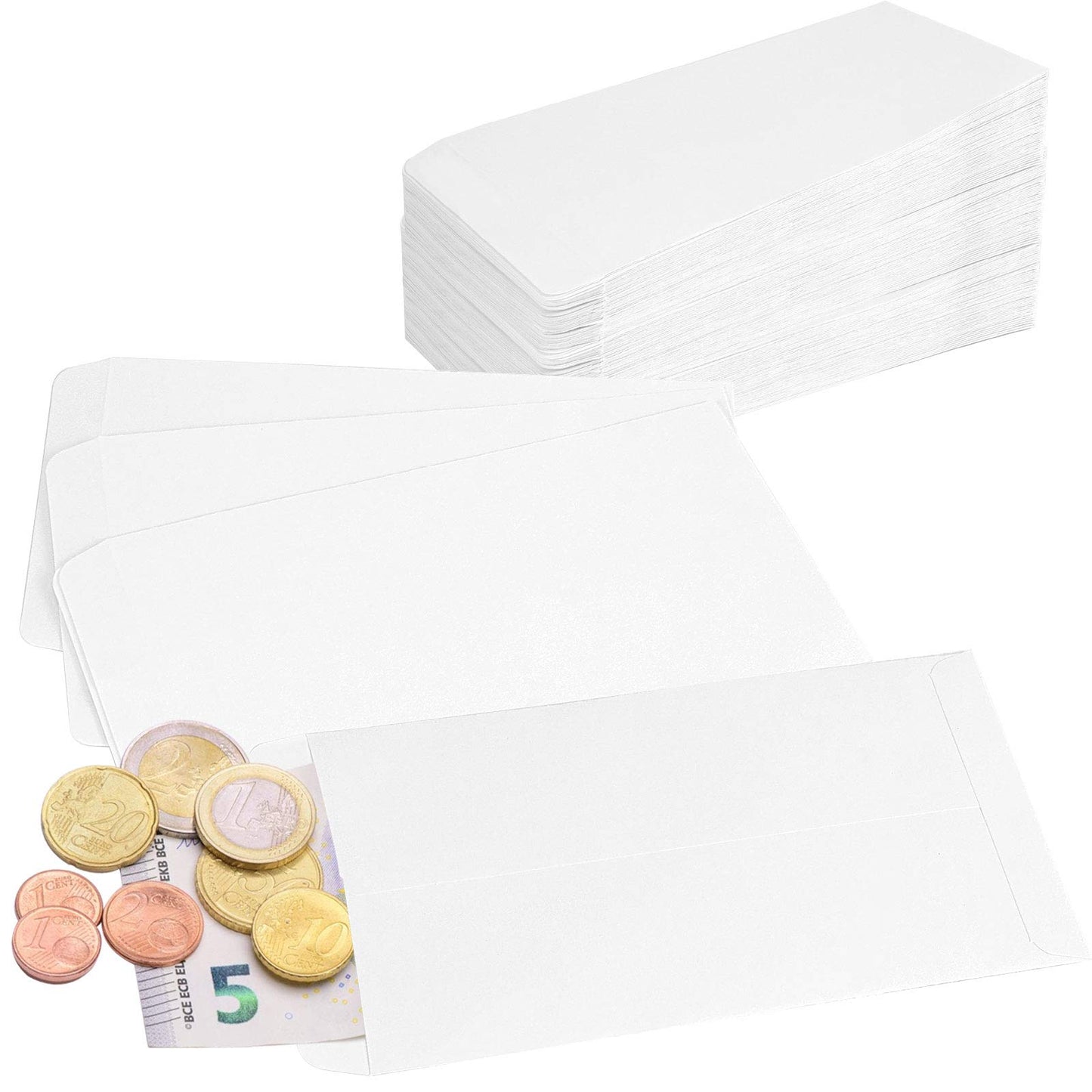 ZOENHOU 600 Pack 6.5 x 4 Inch 7 Coin White Money Envelopes, Durable Thick Small Part Envelopes, Bank Envelope for Cash Coin Jewelry Note Garden Use,100 GSM