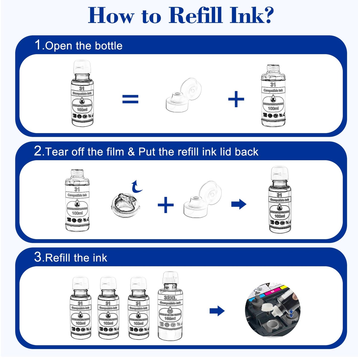 Pristar Compatible with 31 32XL Ink Bottle Set