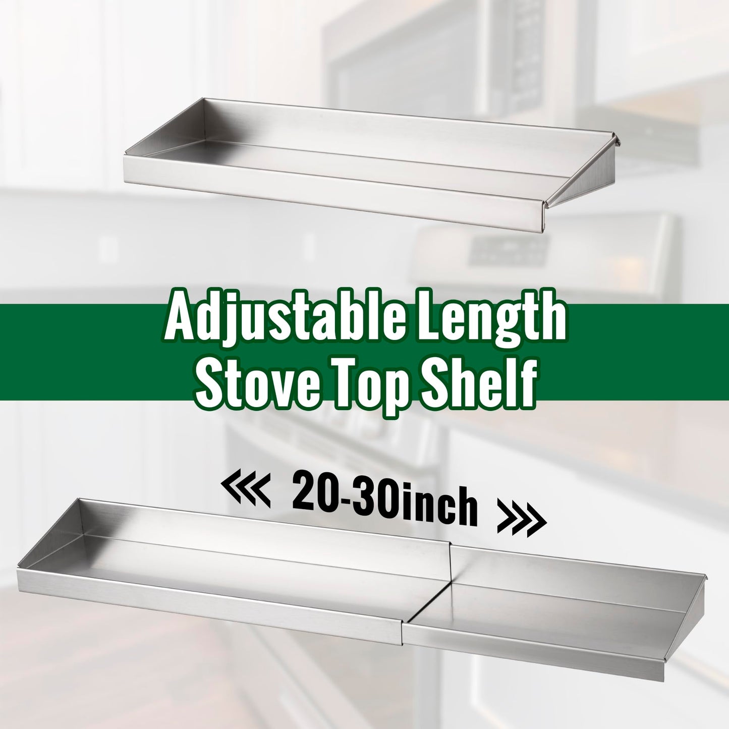 RECAPS 30" Adjustable Length Stainless Steel Stove Top Shelf Spice Rack Organizer Storage Over The Stove Spice Rack Storage Kitchen Organization Stove Shelf for Back of Stove