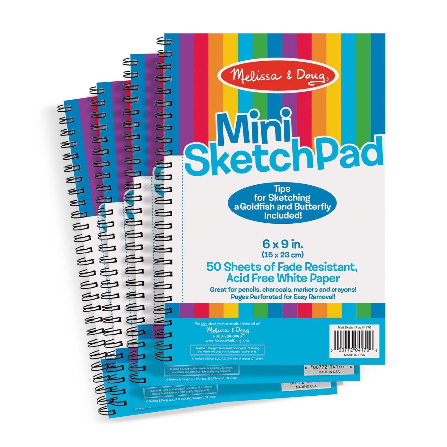 Melissa & Doug Mini-Sketch Spiral-Bound Pad (6 x 9 inches) - 4-PackSketch Book for Kids, Kids Drawing Paper, Drawing and Coloring Pads