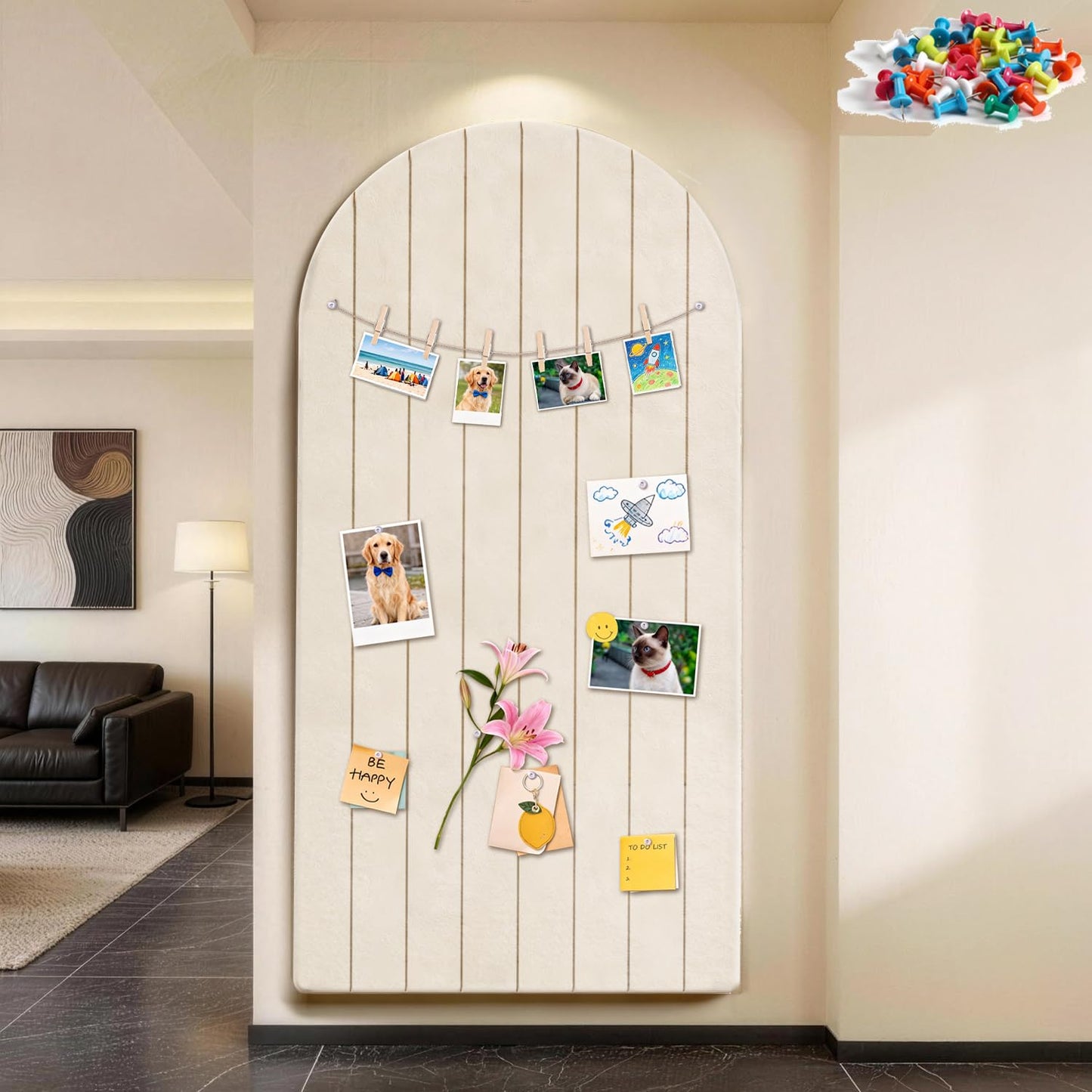 Large Bulletin Board for Wall, 47" x 23.6" Felt Corkboard with Pushpins, Display Decor Tiles for Photo Office Home Kitchen (Light Camel)