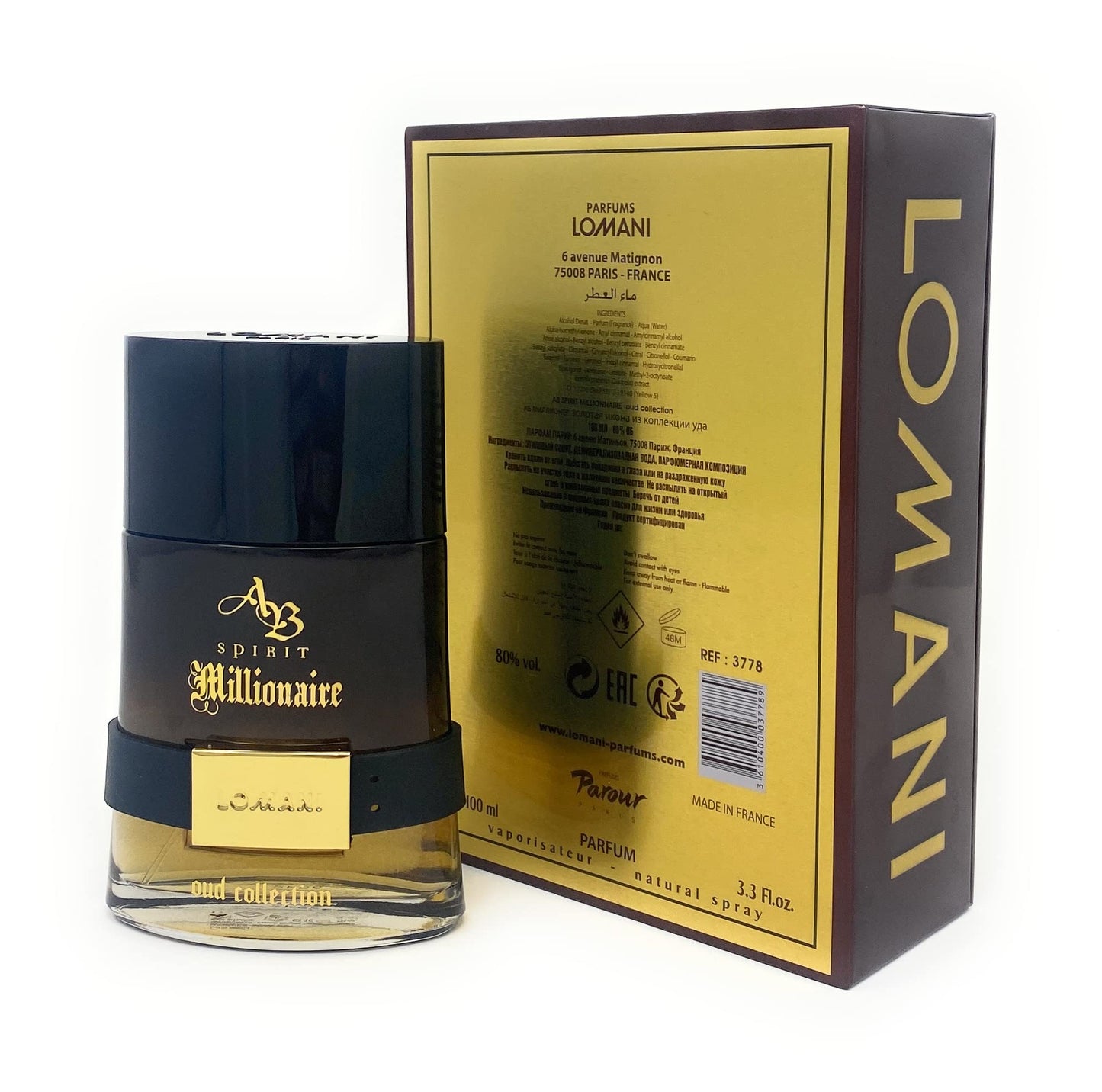 AB Spirit Millionaire Oud Collection by Lomani for Men - 3.3 oz Parfum Spray