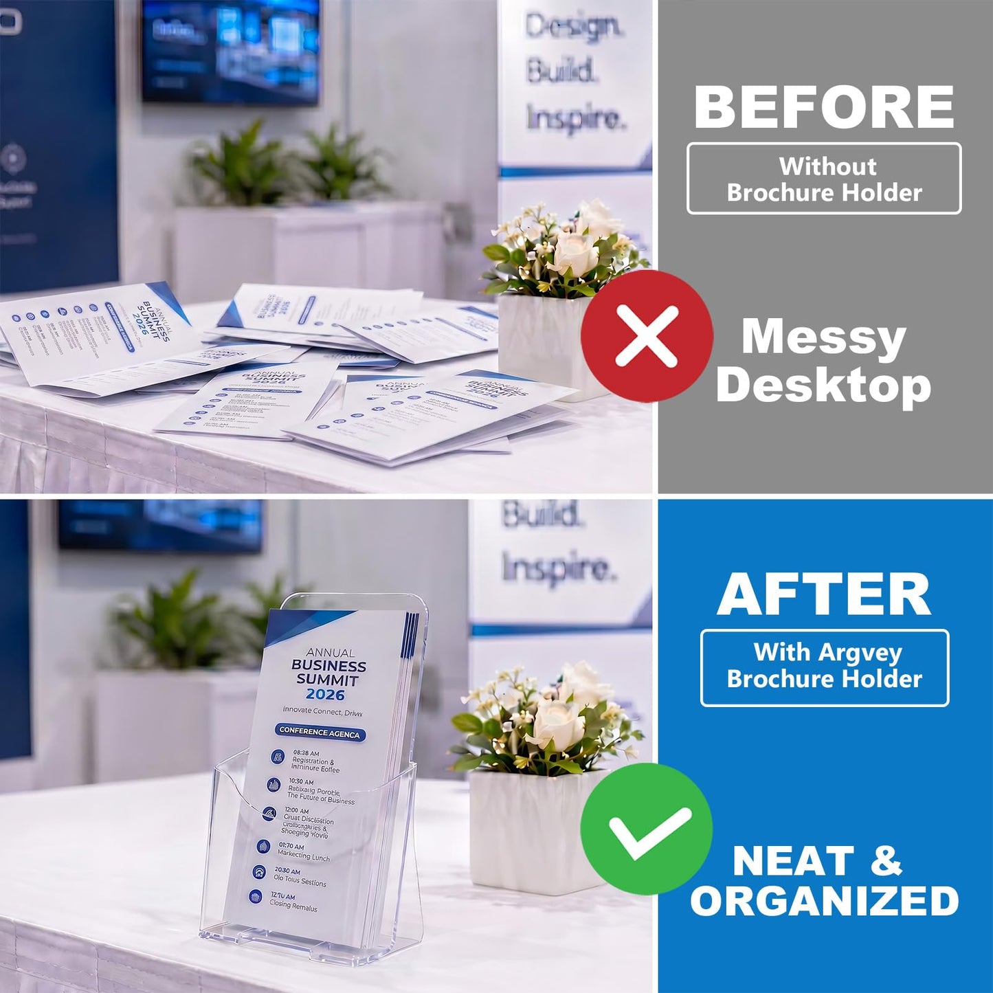 Acrylic Brochure Holder 4x9 Inch, Clear Pamphlet Holder Display Stand for Trifold 4 Inch Flyers, Booklets, Table Signs, Plastic Rack Card Holder for Office, Home, Store, 10 Pack
