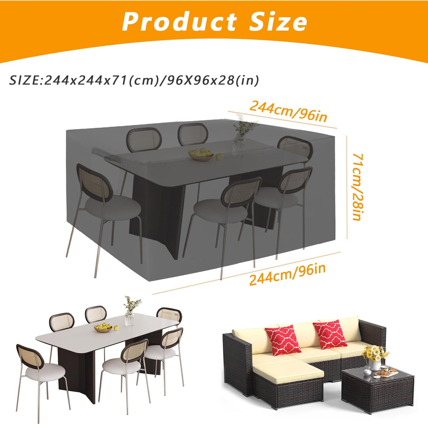 KALINCO Patio Furniture Covers, Heavy Duty 600D Outdoor Furniture Covers Waterproof, UV Resistant Outdoor Table and Chair Set Covers, Sectional Sofa Set Covers (96" L x 96" W x 28" H)