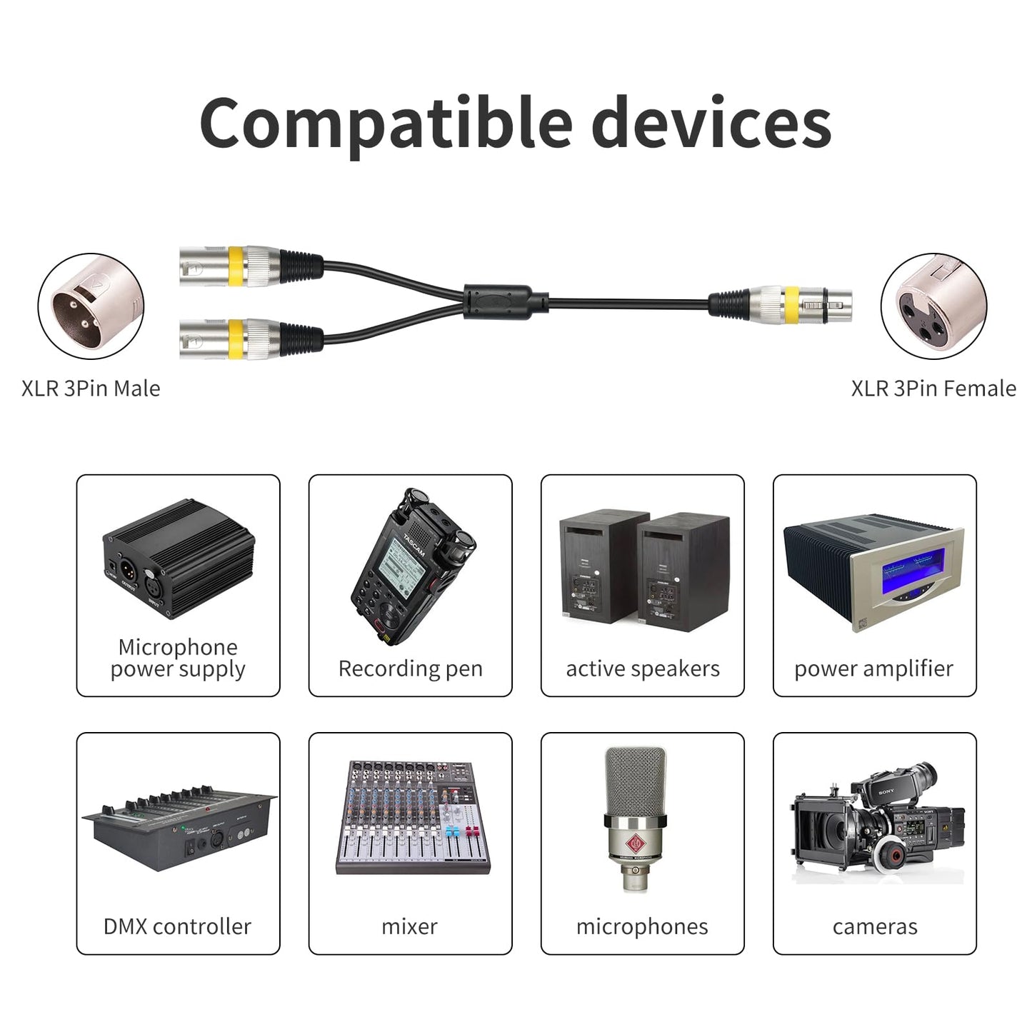HUALEU 5Pack 5 Color 1.5FT XLR Female to Dual XLR Male Y Splitter Cable, Female XLR to 2 Male XLR Y Cable,XLR Splitter 1 Female to 2 Male for Micphone Mixer
