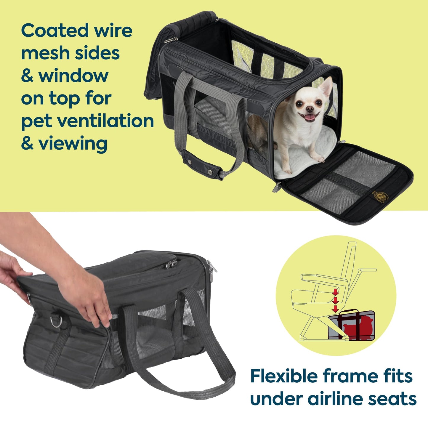 Sherpa Original Deluxe Travel Bag Pet Carrier, Airline Approved & Guaranteed-On-Board - Mesh Panels & Spring Frame, Locking Safety Zippers, Machine Washable Liner - Charcoal Gray, Medium