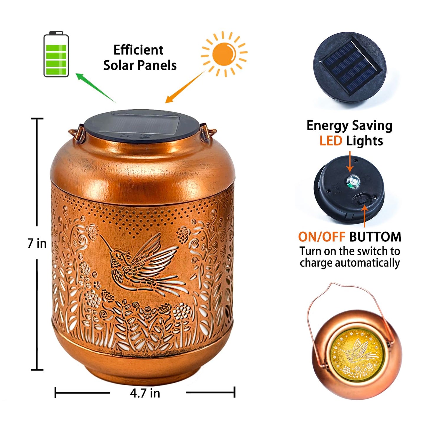 Hummingbird Solar Lanterns Outdoor Waterproof Hanging Solar Lights Hummingbird Gifts for Women Men Metal Bird Decorative LED Lanterns for Yard, Patio, Lawn, Garden Decor