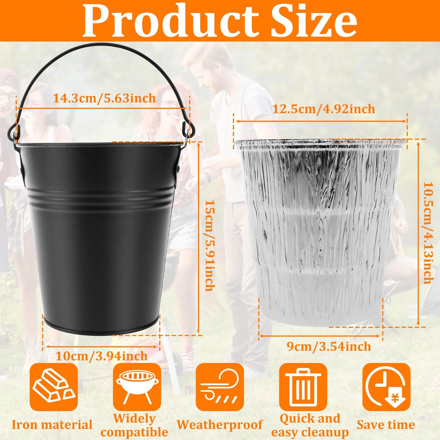 Grill Bucket for Grease Traeger Grease Bucket with 15 Tin Liners Rust-Proof Iron Alloy Drip Grease Can Tin Liners Compatible for Traeger 20/22/34 Series 15x14.3 cm
