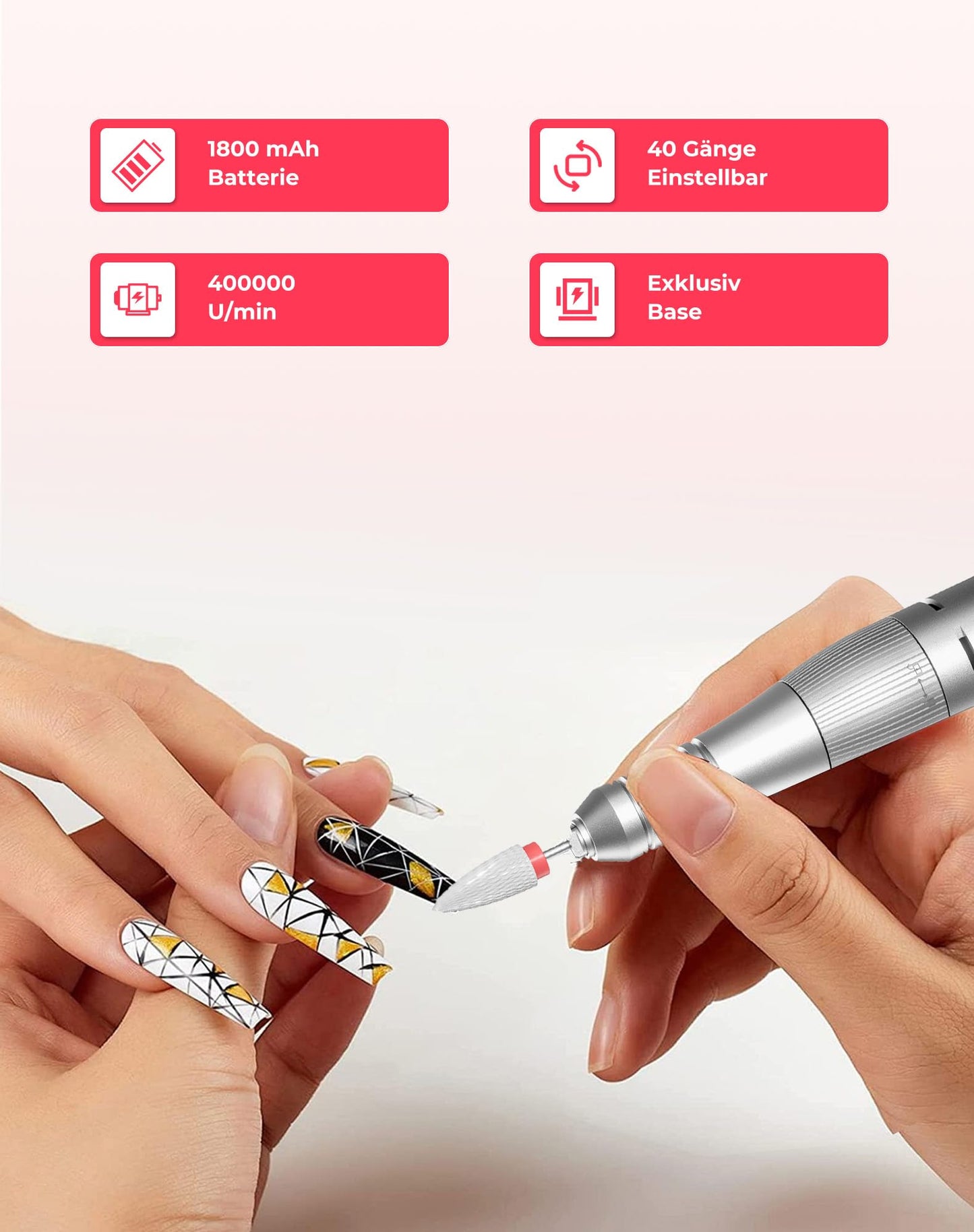 Efile Nail Drill, Professional Nail Drill 40000 RPM Electric Nail File Professional Chargeable Machine Chargeable for Gel Nails Kit with 7 Nail File Bits, Portable File At Home And Salon (Grey)