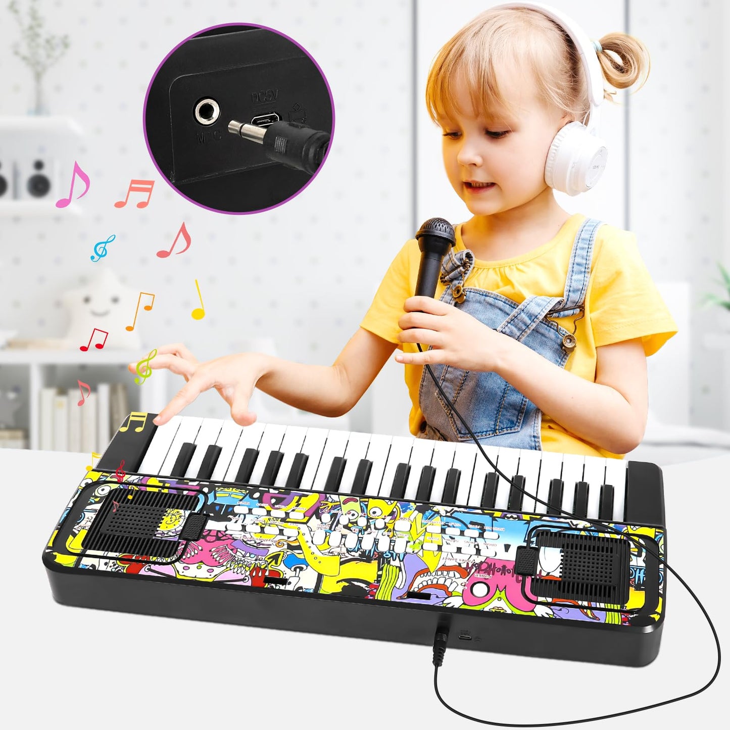 M SANMERSEN Piano for Kids, Piano Keyboard Kids Music Keyboards 37 Keys Electronic Pianos with Music Book Bracket Musical Toys for Beginners 3-8 Years Old Girls Boys