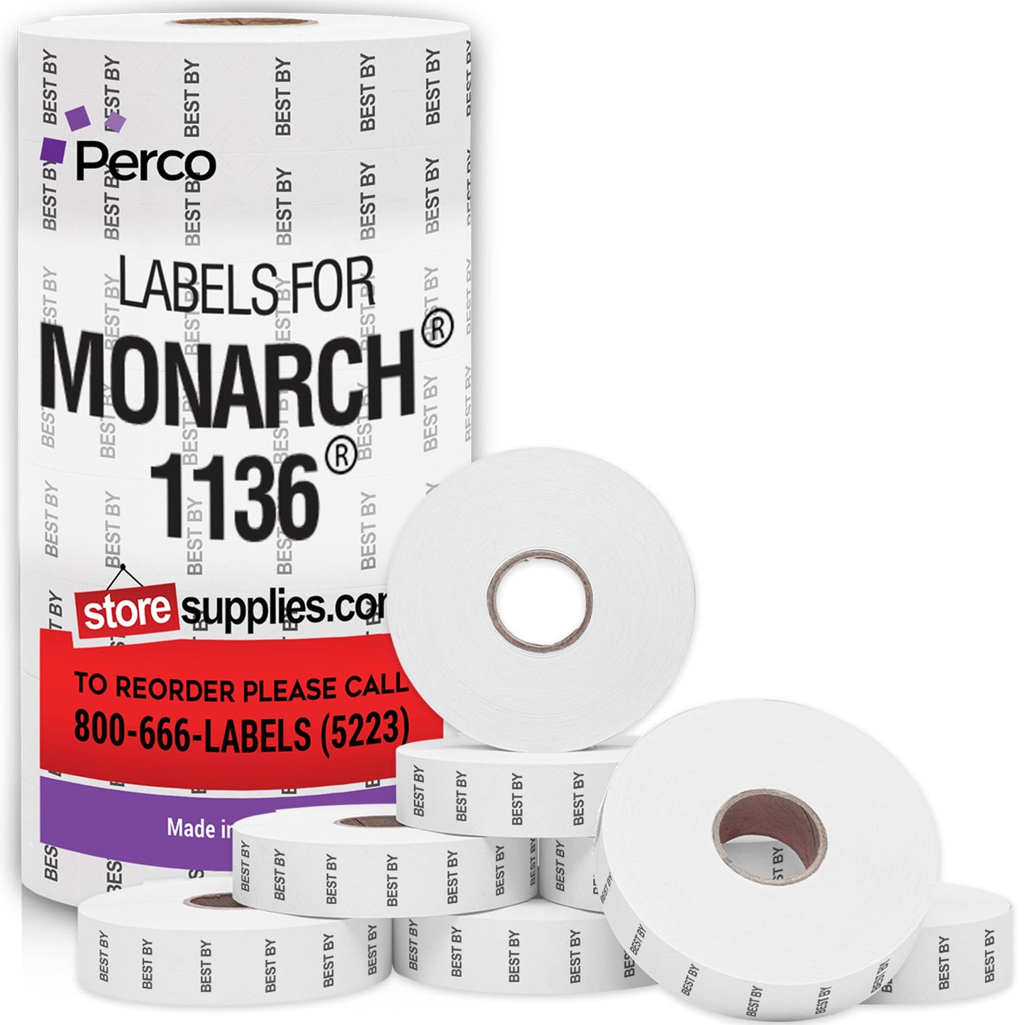 Perco Best by Labels for Monarch 1136 Price Gun - 8 Rolls, 14,000 Marking Labels