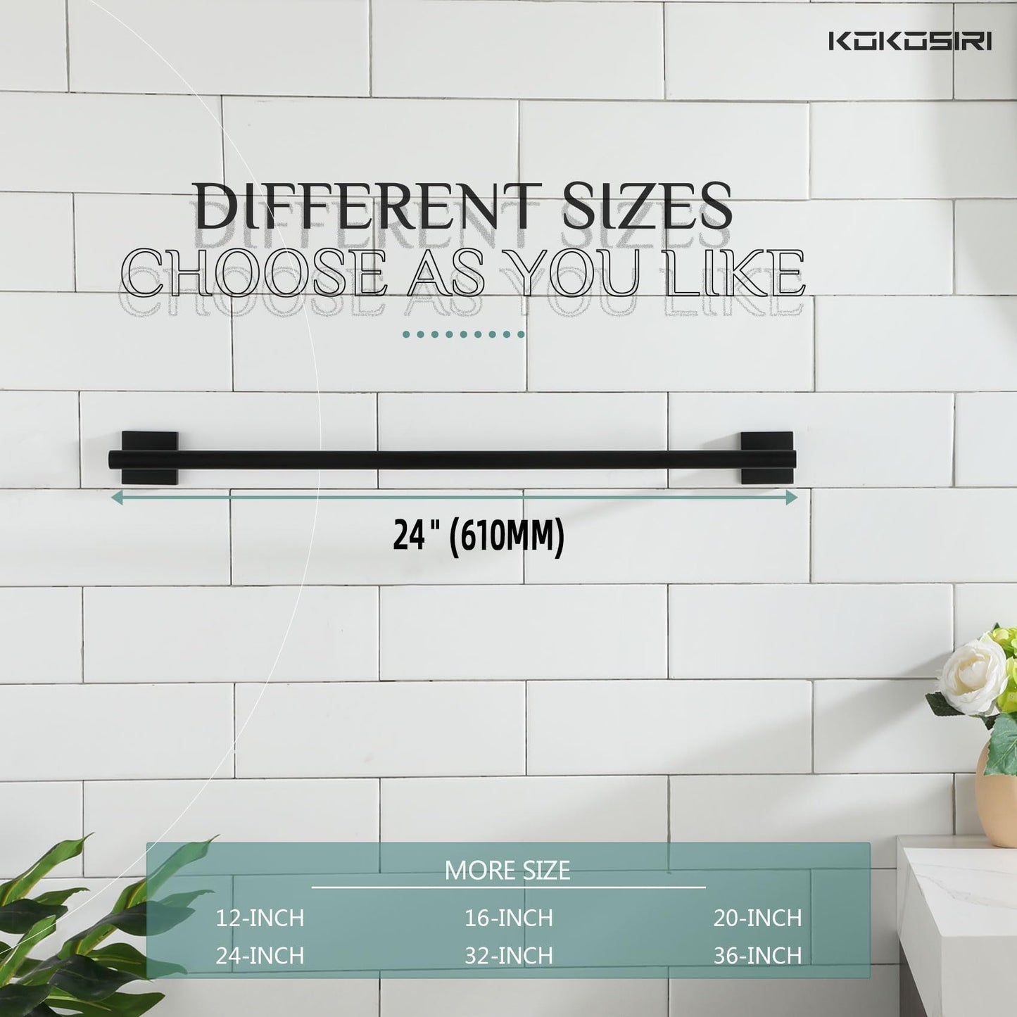 KOKOSIRI Towel Rails Bathroom Towel Bars Matte Black 24 Inch Bath Towel Holder for Cabinet Kitchen Wall Stainless Steel B4005BK-L24