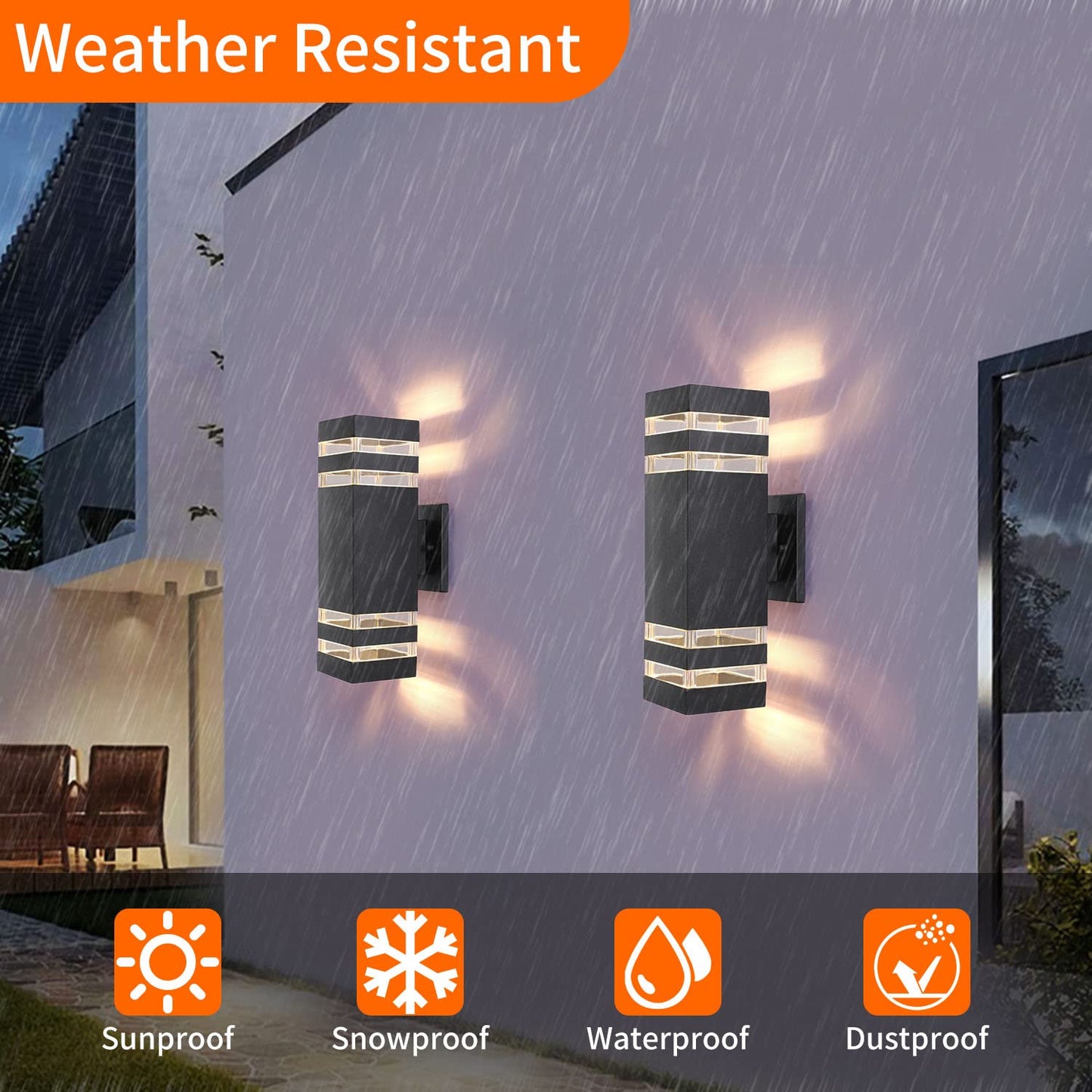 OUTKEIEI Outdoor Wall Light, LED Exterior Modern Waterproof Wall Sconces, Black Aluminum Up and Down Light Fixtures Wall Mount for Patio Garden Garage 2 Pack