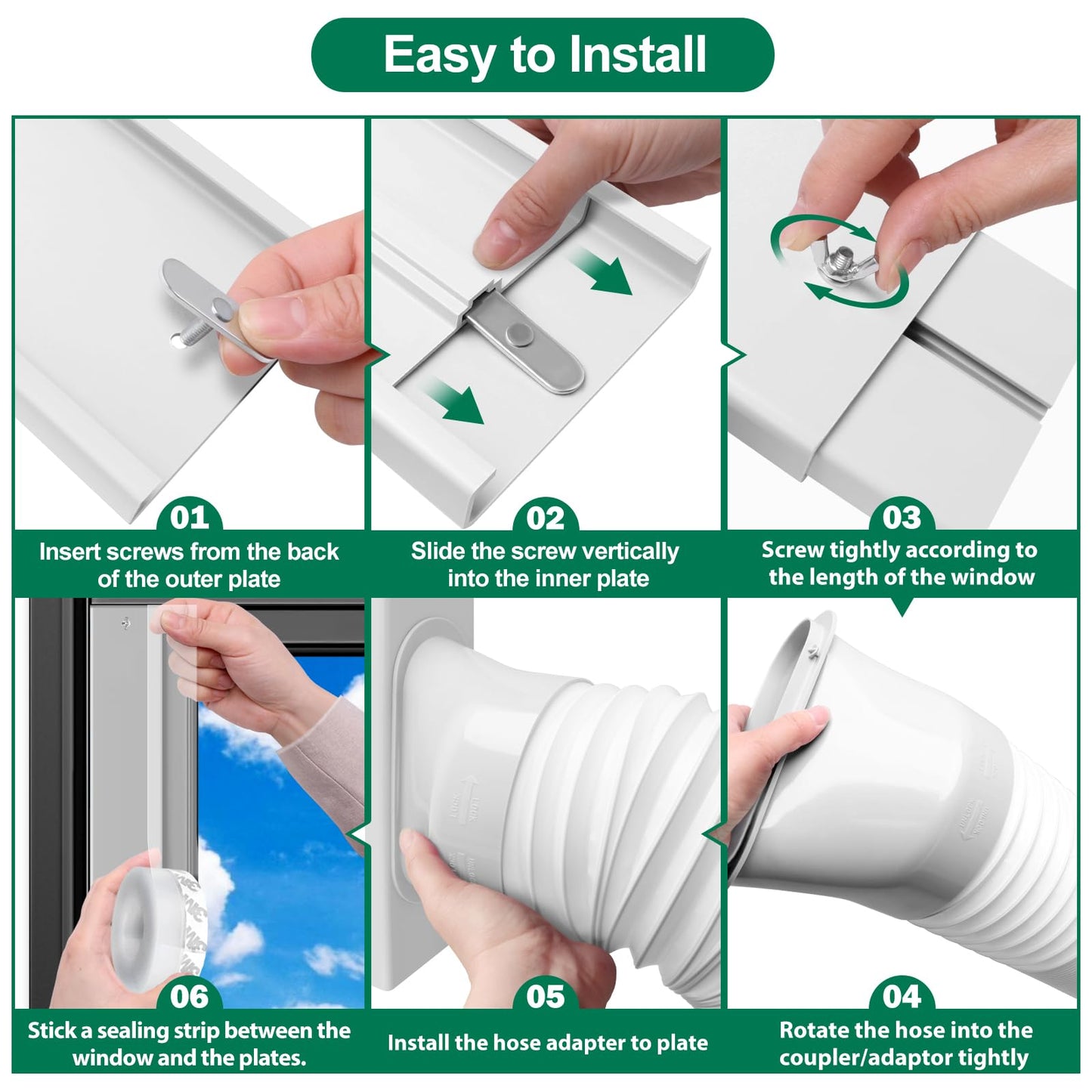 Upgrade Portable Air Conditioner Window Kit with 5.9Inch Exhaust Hose,Portable Air Conditioner Window Vent kit, portable AC Exhaust Hose Kit, Portable AC Window Vent Kit