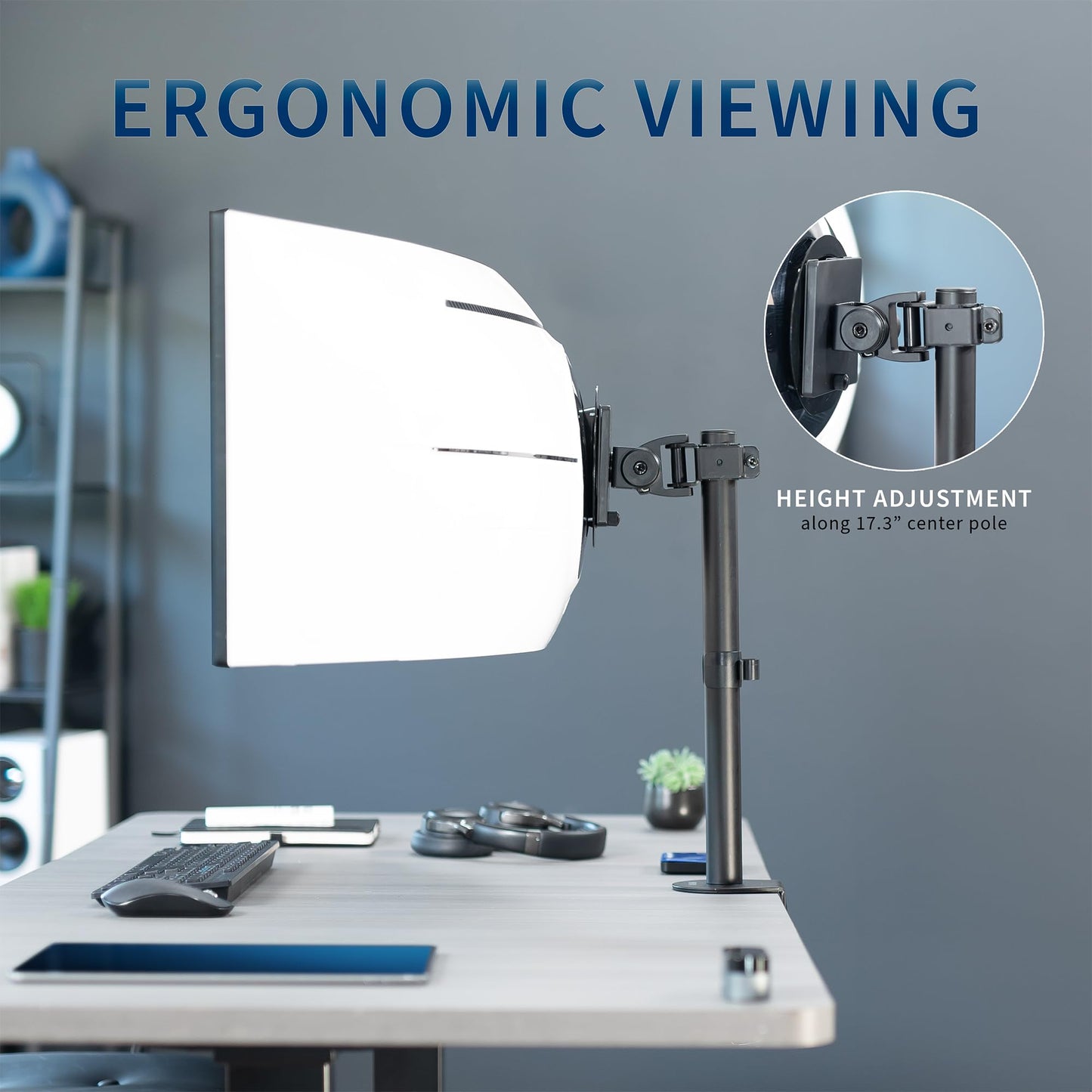 VIVO Clamp-on Single Ultra Wide Monitor Desk Mount, Low Profile Heavy Duty Adjustable Stand for 1 Ultrawide Screen up to 49 inches, 20kg Capacity, Black, STAND-V100C