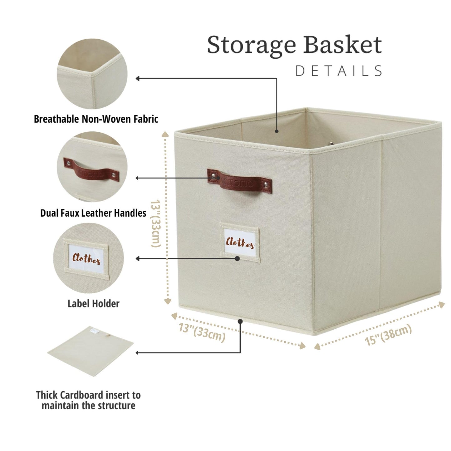DECOMOMO Storage Basket 13x15x13 Baskets Storage Organization, Bins with Labels (Kallax/ 4pcs, Beige)