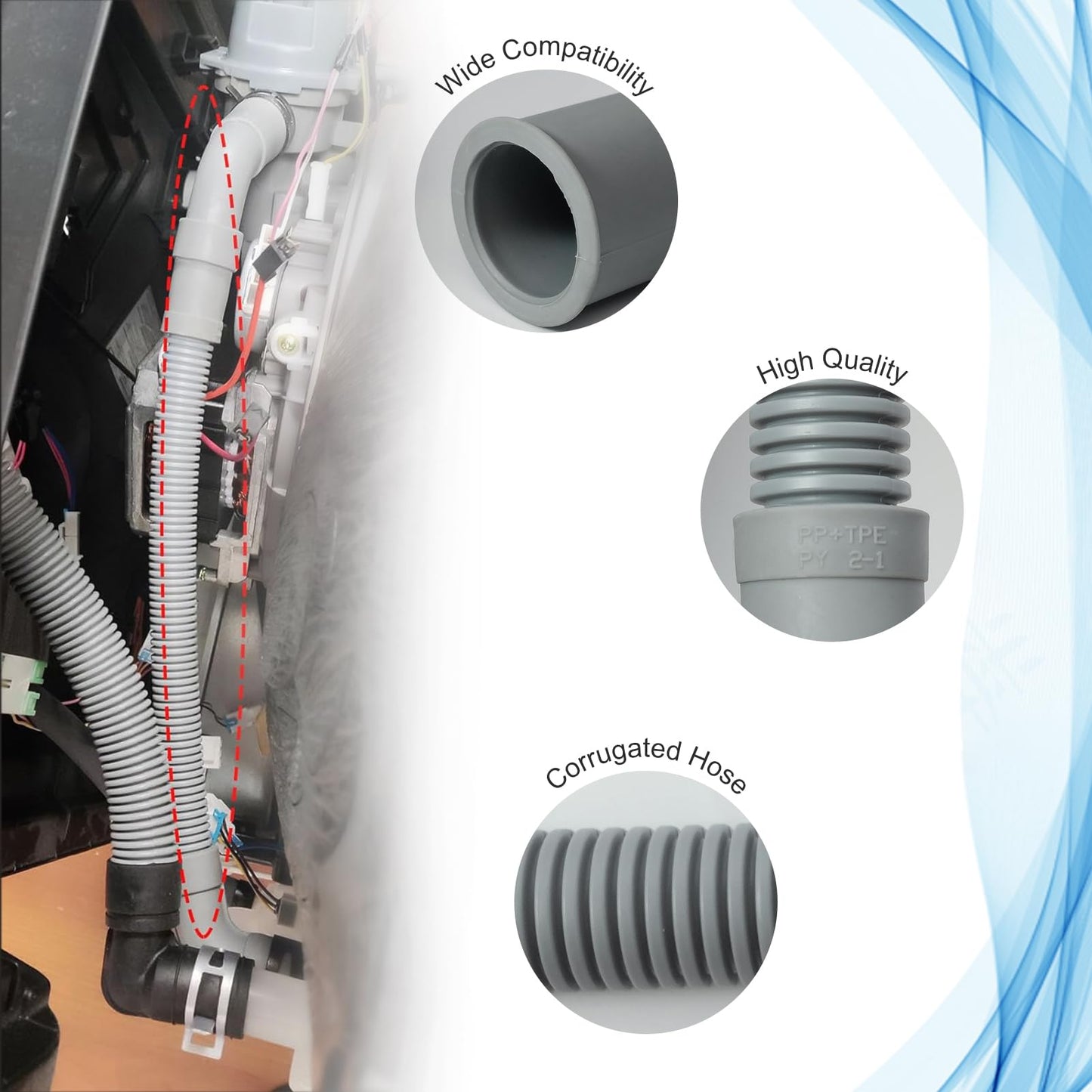 D.I.Accessa DD81-01502A Universal Dishwasher Inner Hose - Inflexible Corrugated Dishwasher Inner Hose,Plastic Material,Gray