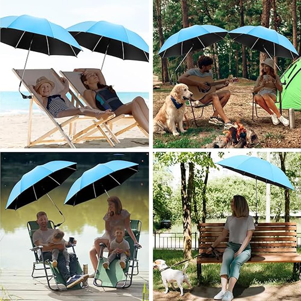2 Pcs 42" Chair Umbrella With Clamp Universal Beach Umbrella Parasol Portatif Clamp 360°Adjustable Umbrella Beach For Beach On Umbrella Suitable Patio Beach Chairs Golf Carts Wheelchairs Carts