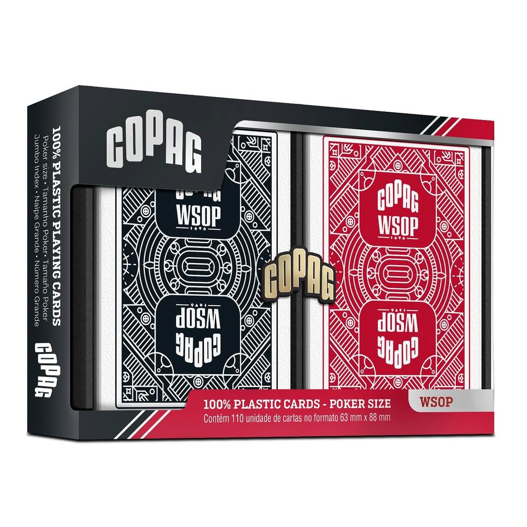 Copag WSOP 100% Plastic Playing Cards - Standard Size (Poker) Jumbo Index Black/Red Double Deck Set